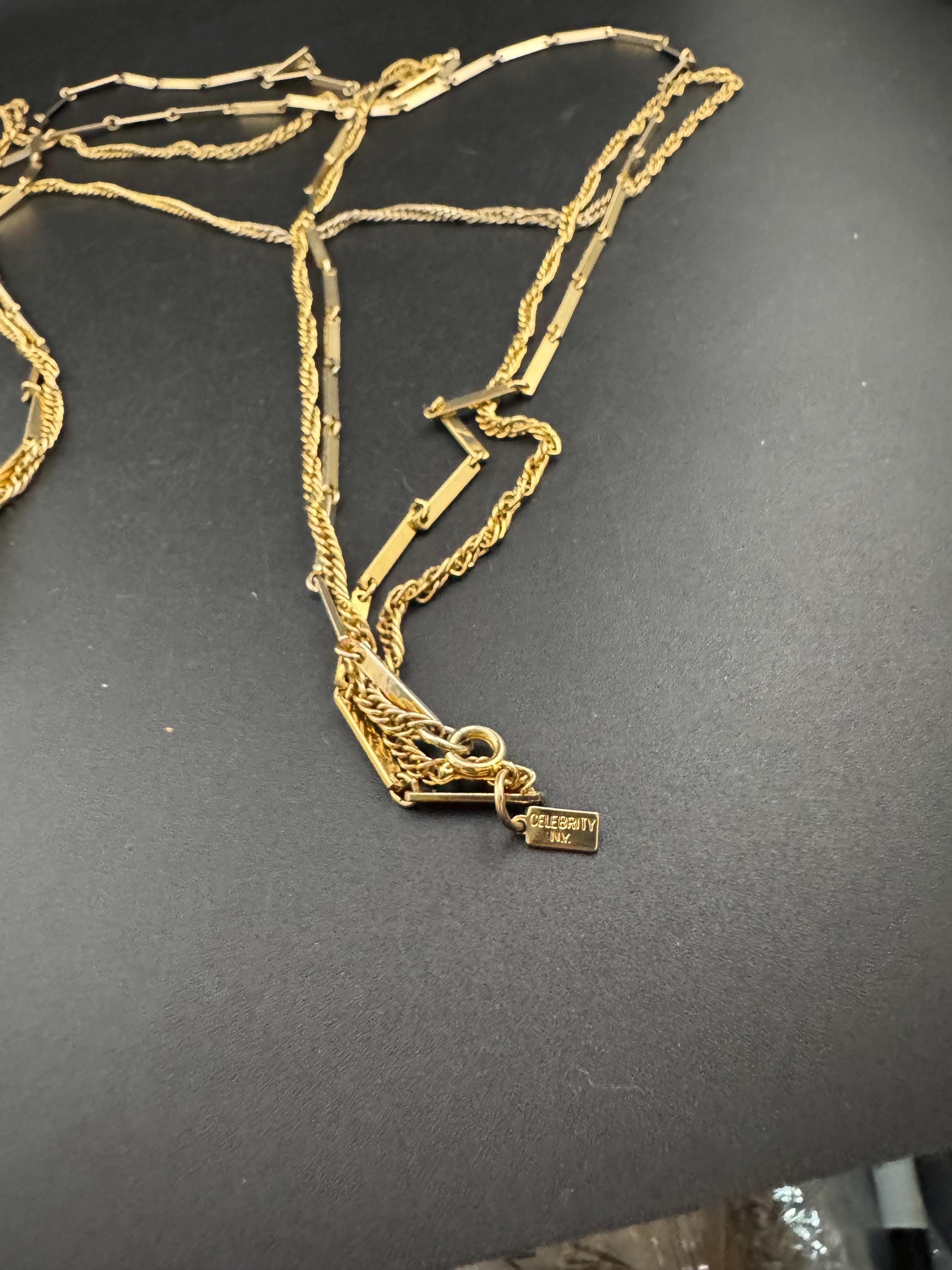 Signed CELEBRITY New York Gold Tone Layering Necklace - 130cm