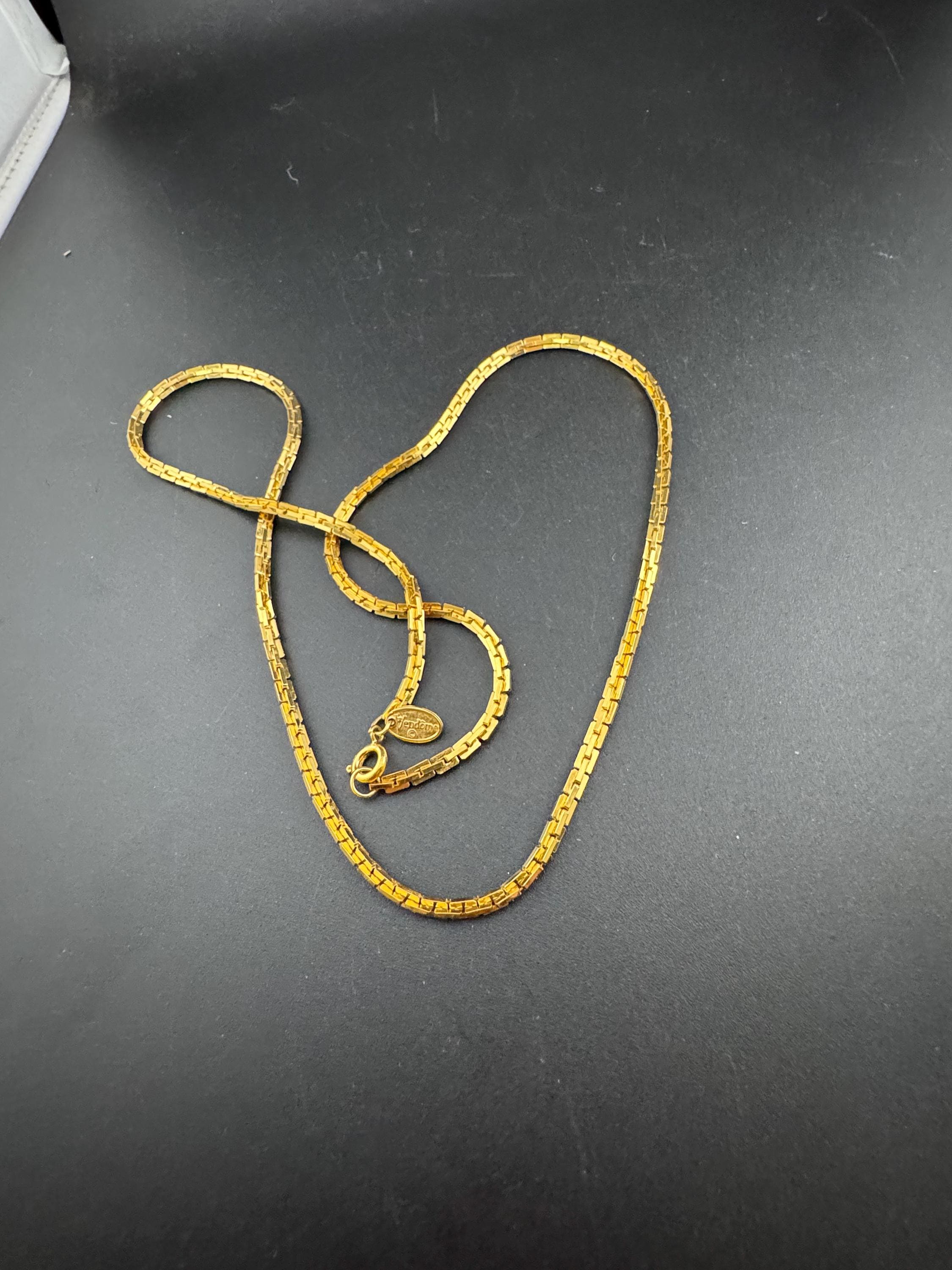 Vintage Vendome Gold Plated Geometric Chain Necklace - 62cm