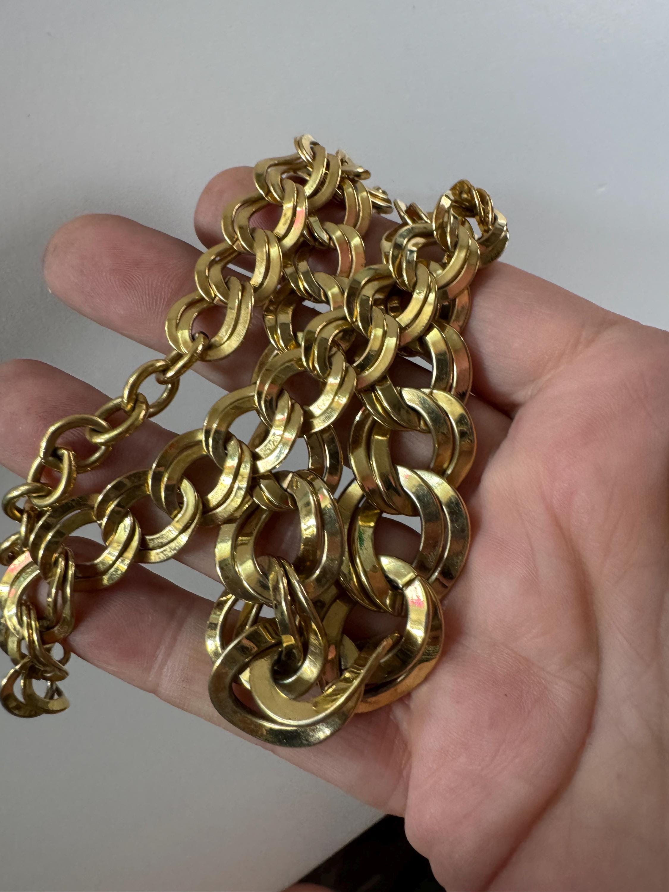 vintage signed MONET chunky gold tone double curb chain link choker necklace