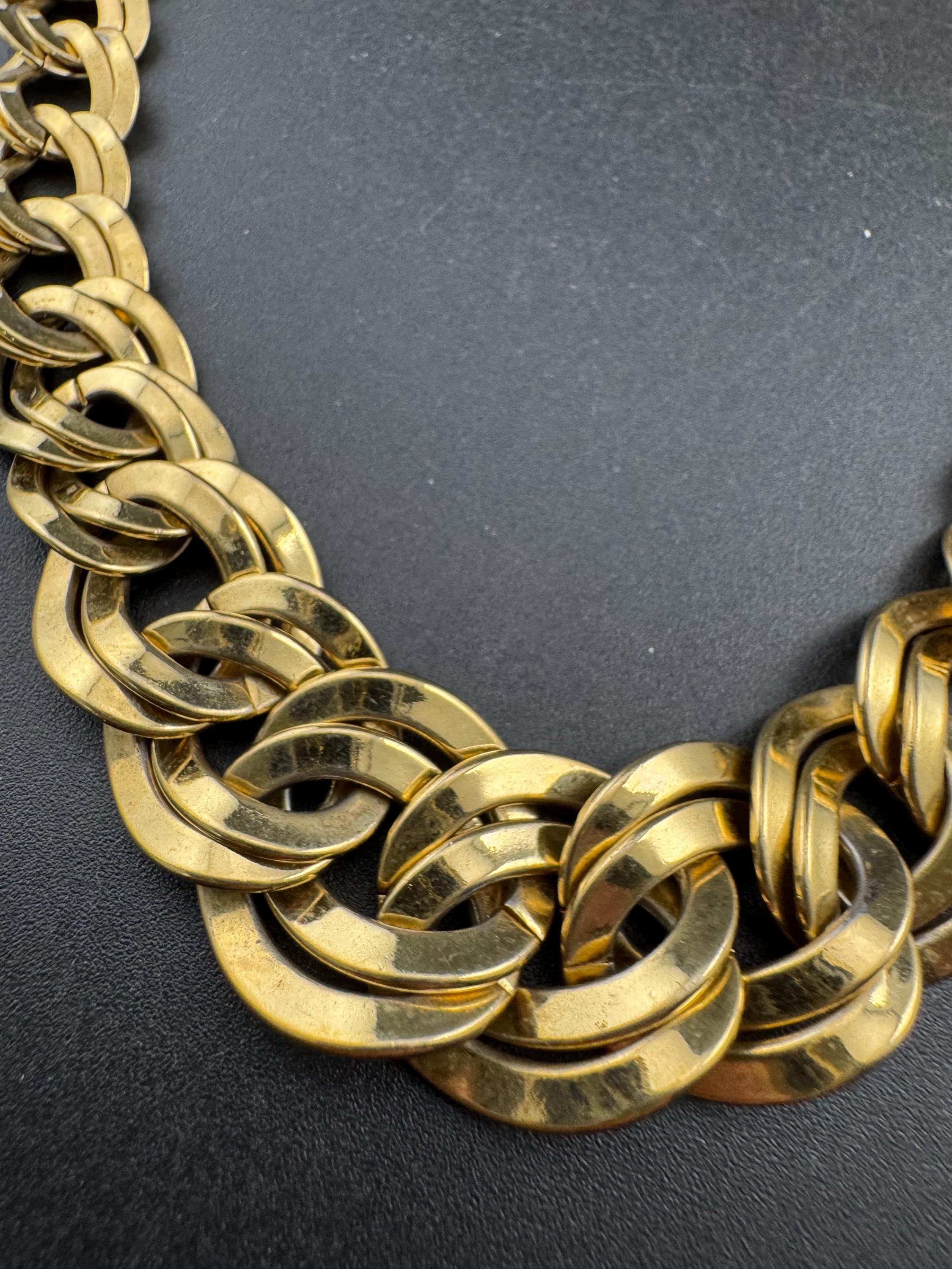 vintage signed MONET chunky gold tone double curb chain link choker necklace