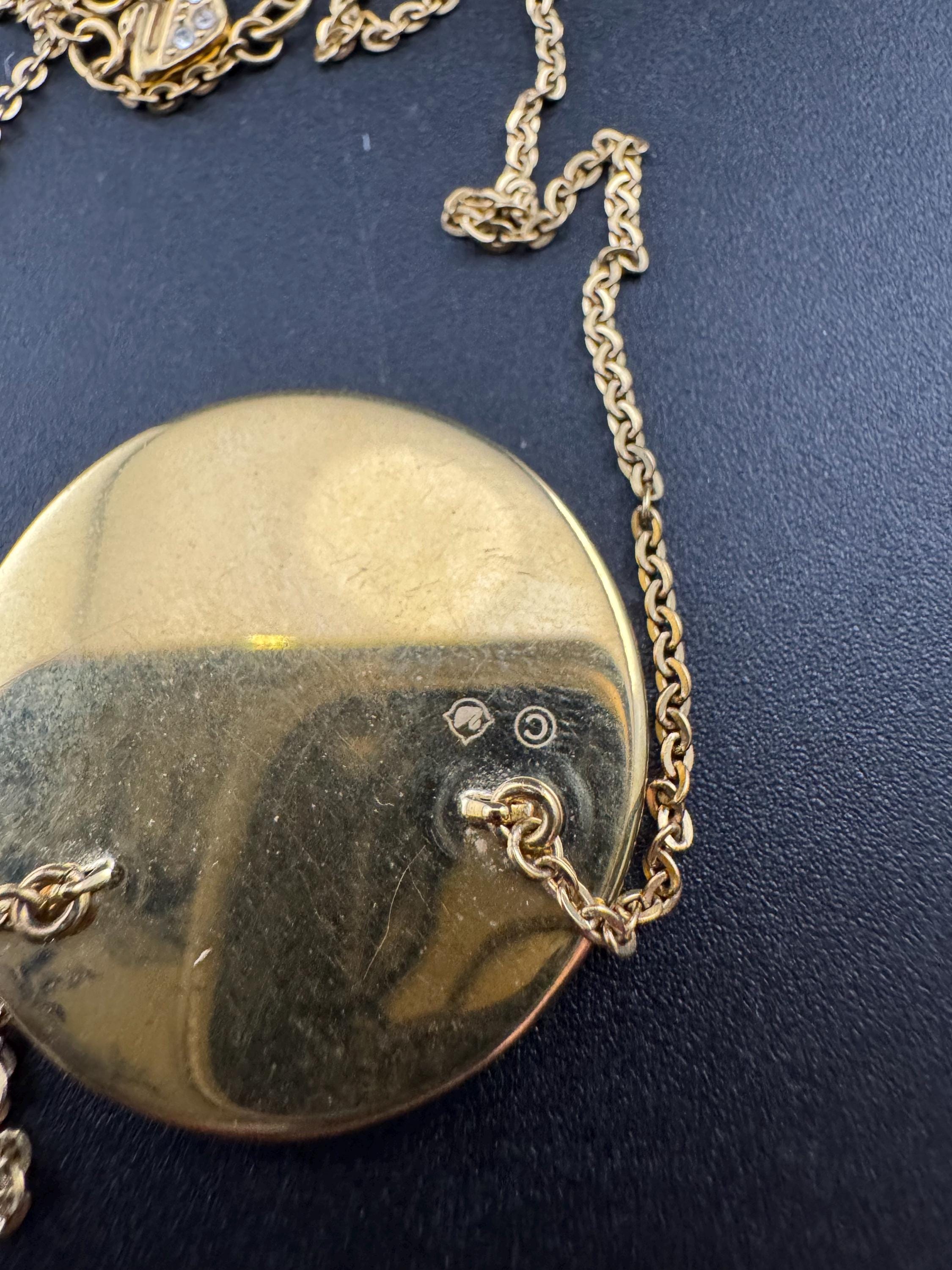 Vintage signed Swarovski Kolye Sound Pendant necklace with Black Crystal model 1170320, gold plated disc choker