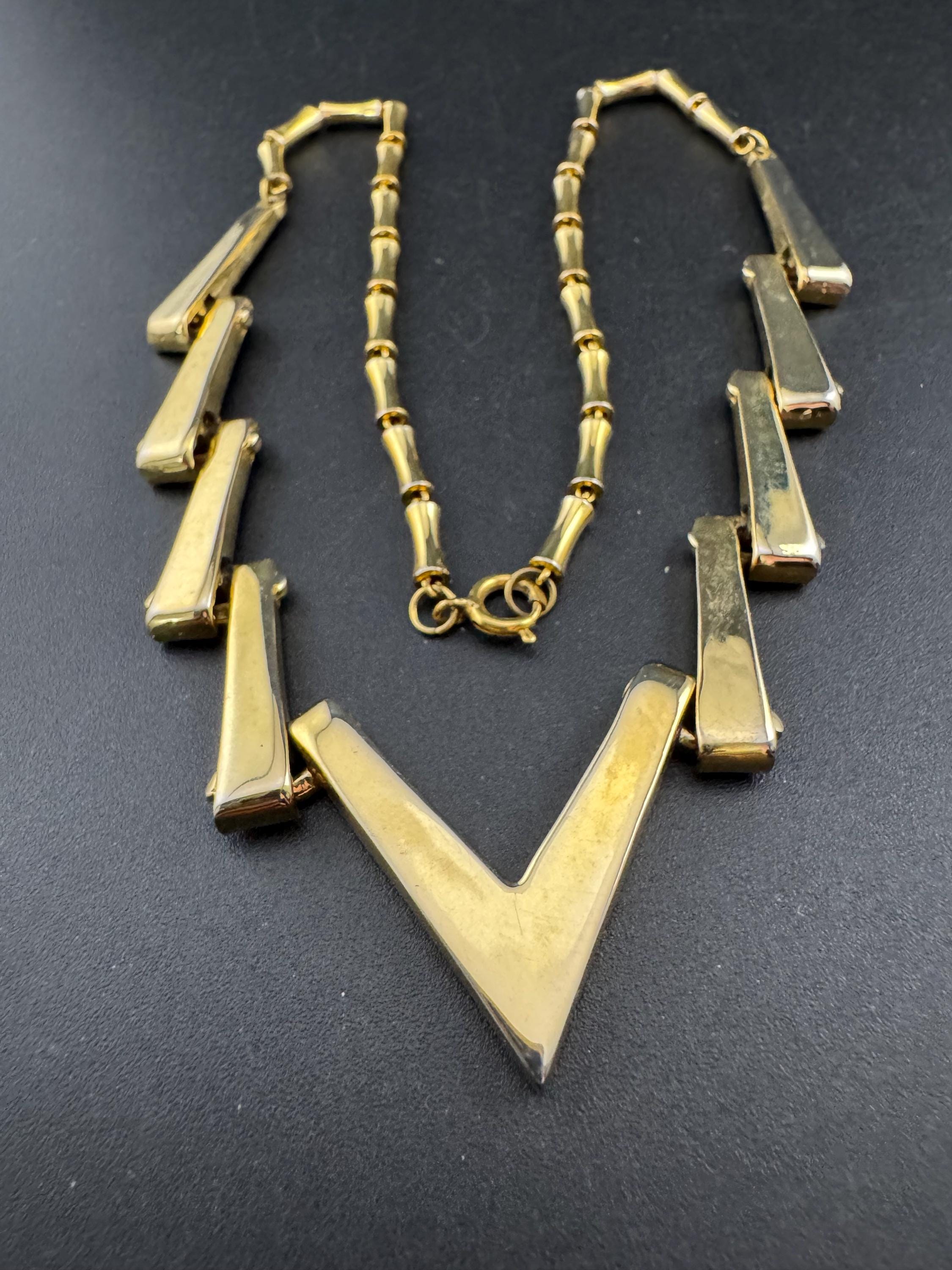 Signed Barcs Australian vintage 1980s geometric gold plated geometric choker necklace