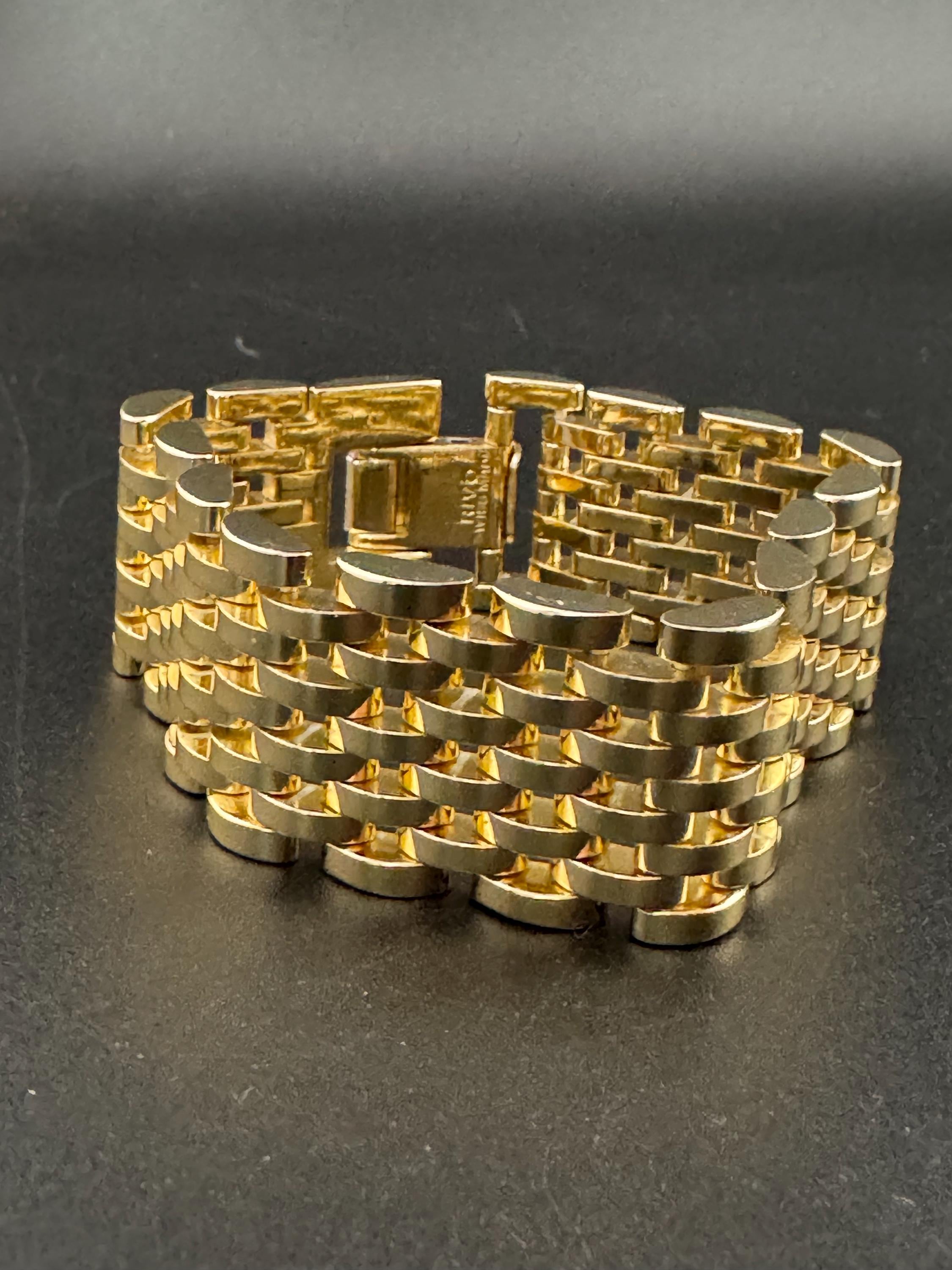 Signed RIVO Swiss made Vintage wide link gold plated cuff articulated bracelet Modernist in mint condition