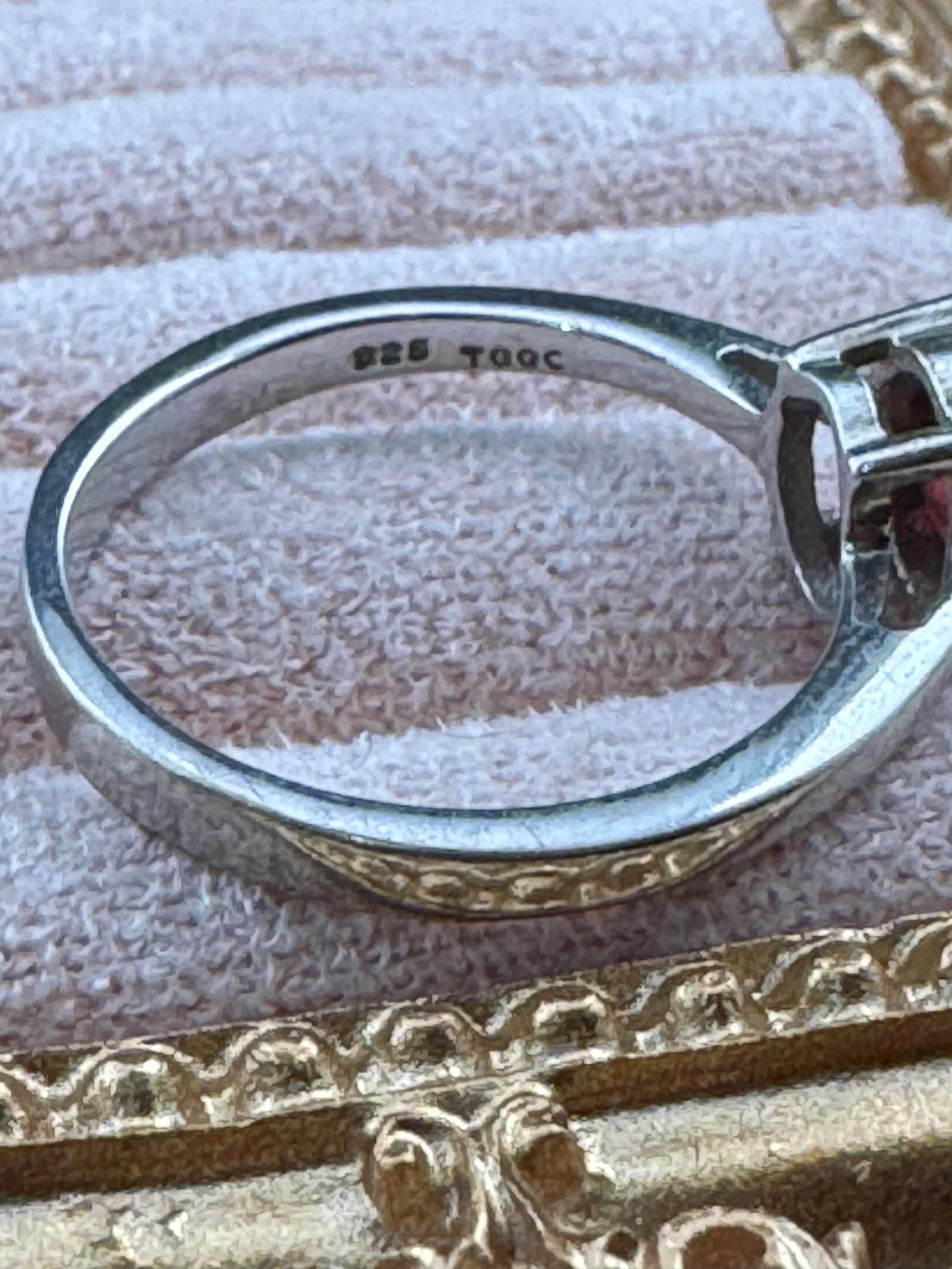 Retro Ruby Garnet Sterling Silver Dress Ring - UK Size L