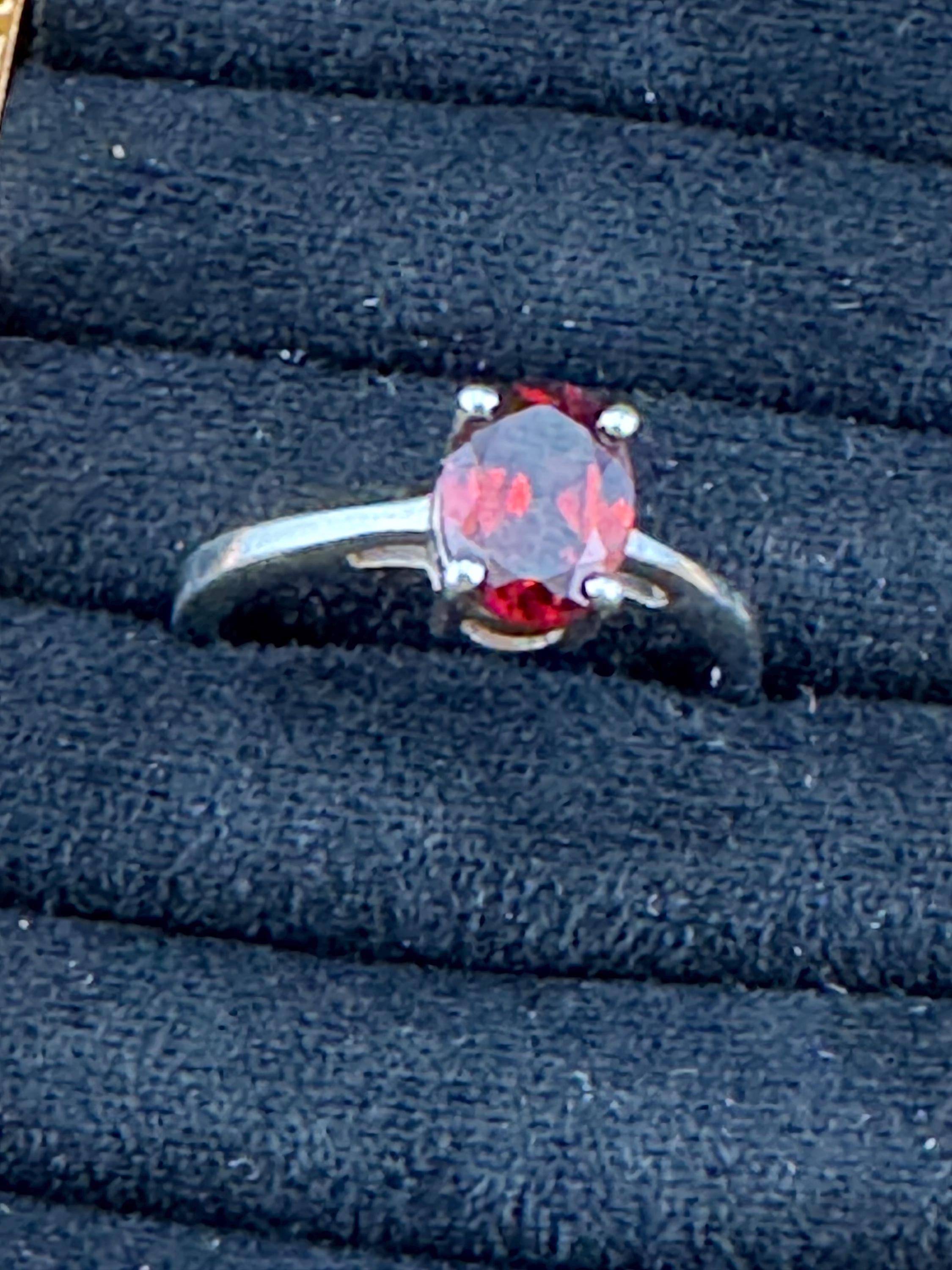 Retro Ruby Garnet Sterling Silver Dress Ring - UK Size L