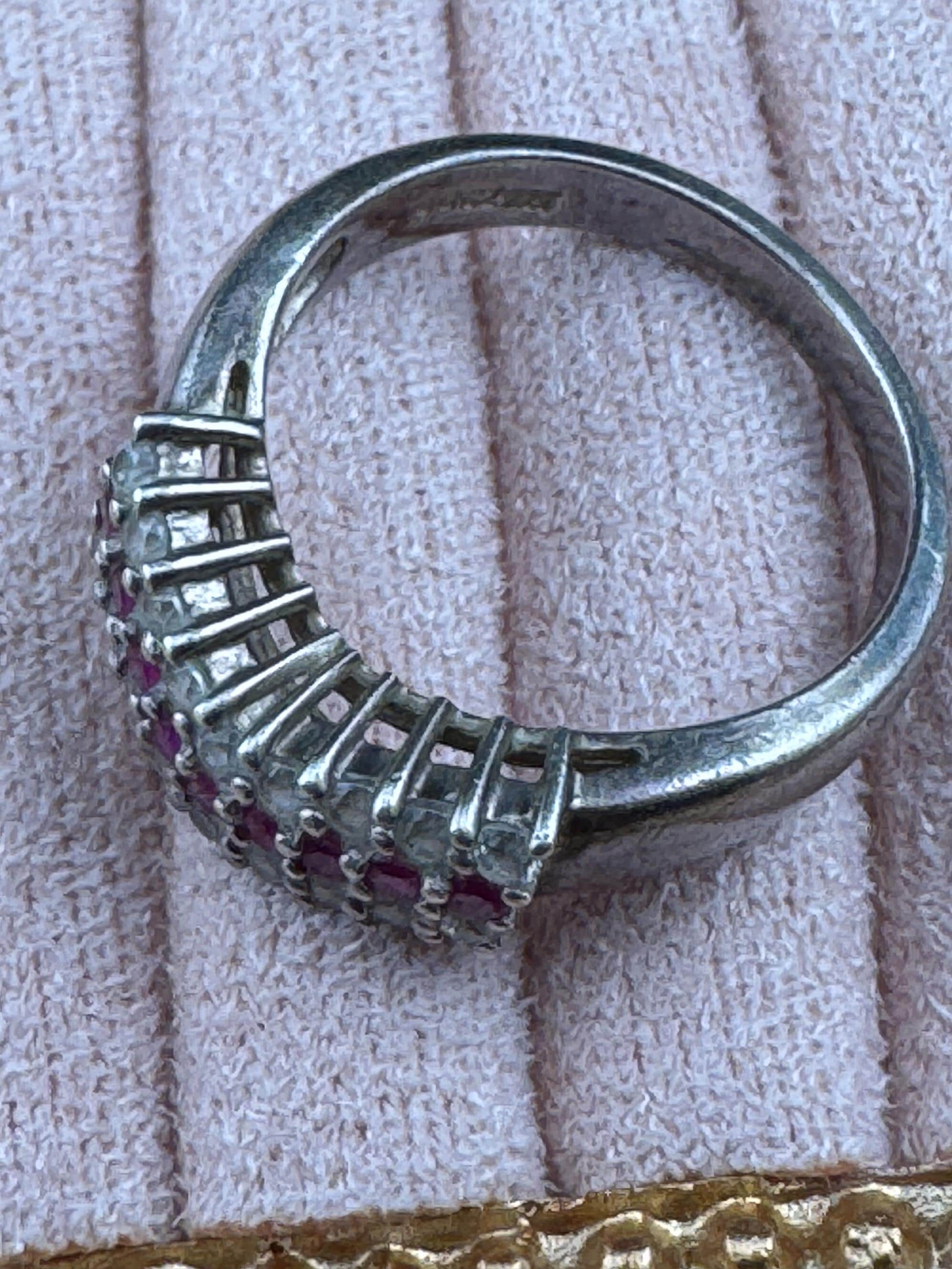 Retro Pink Gemstone Cluster Ring: Sterling Silver 925, UK Size N