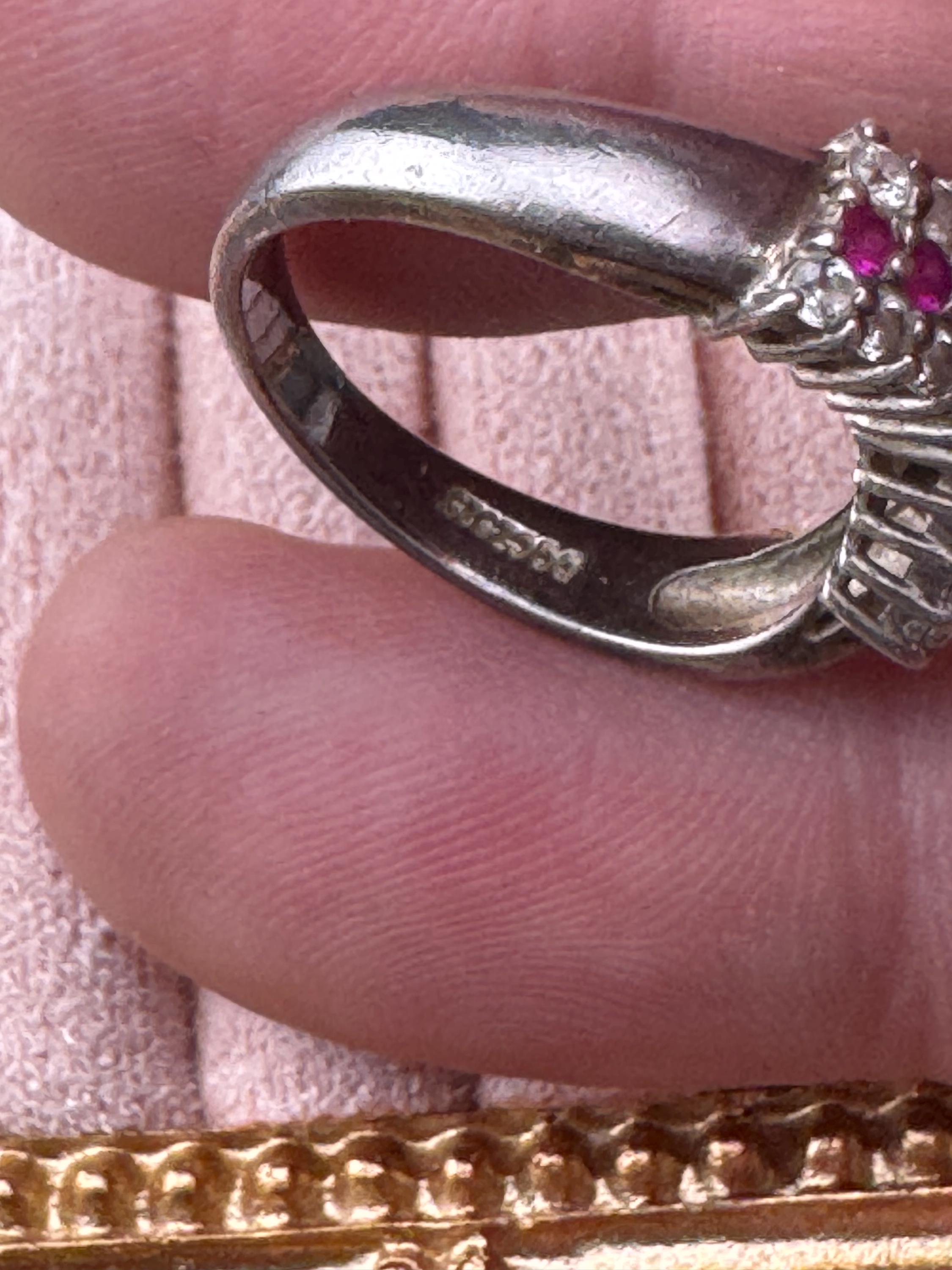 Retro Pink Gemstone Cluster Ring: Sterling Silver 925, UK Size N