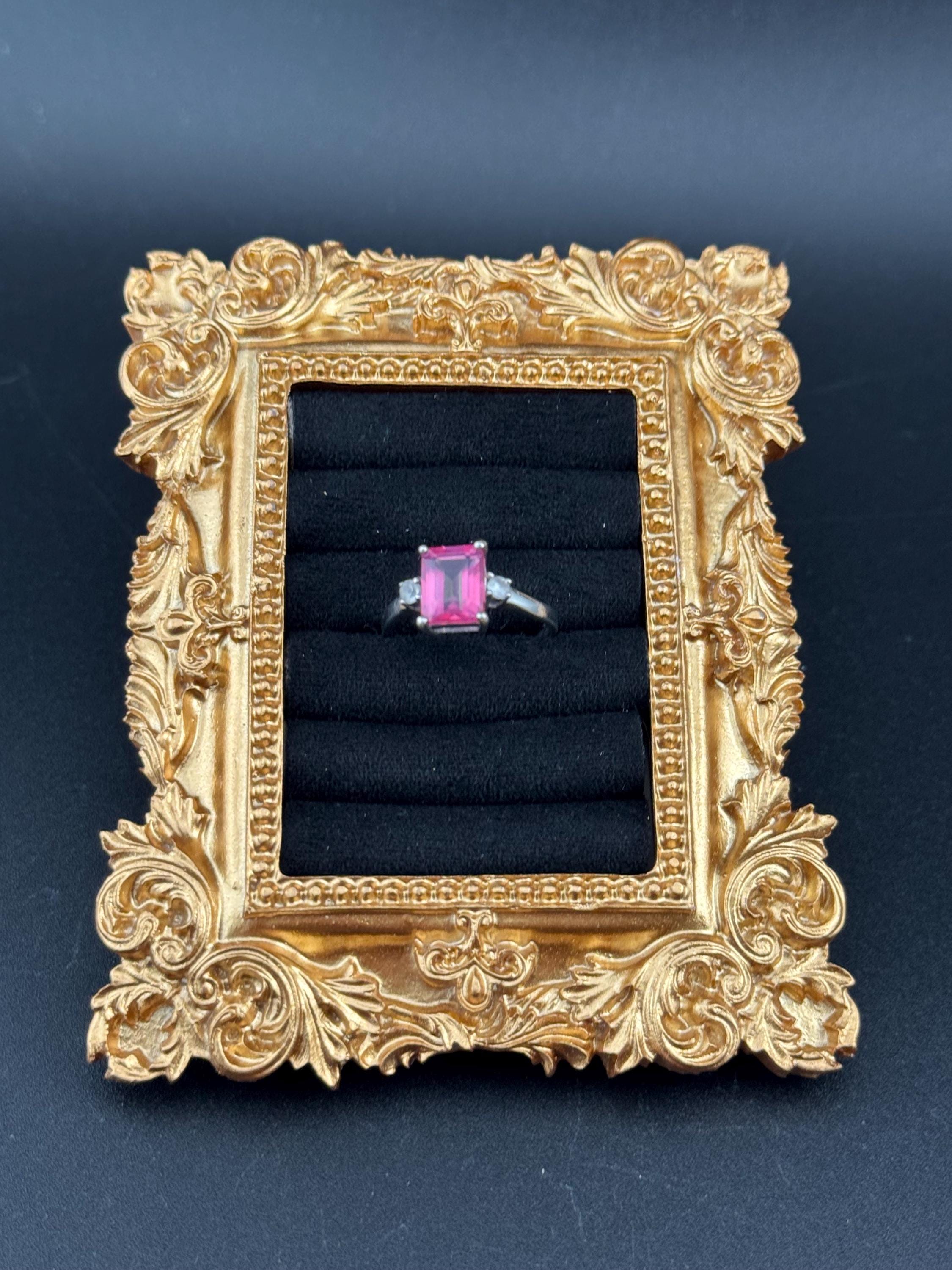 Retro Pink Gemstone Sterling Silver Dress Ring - UK Size N.5