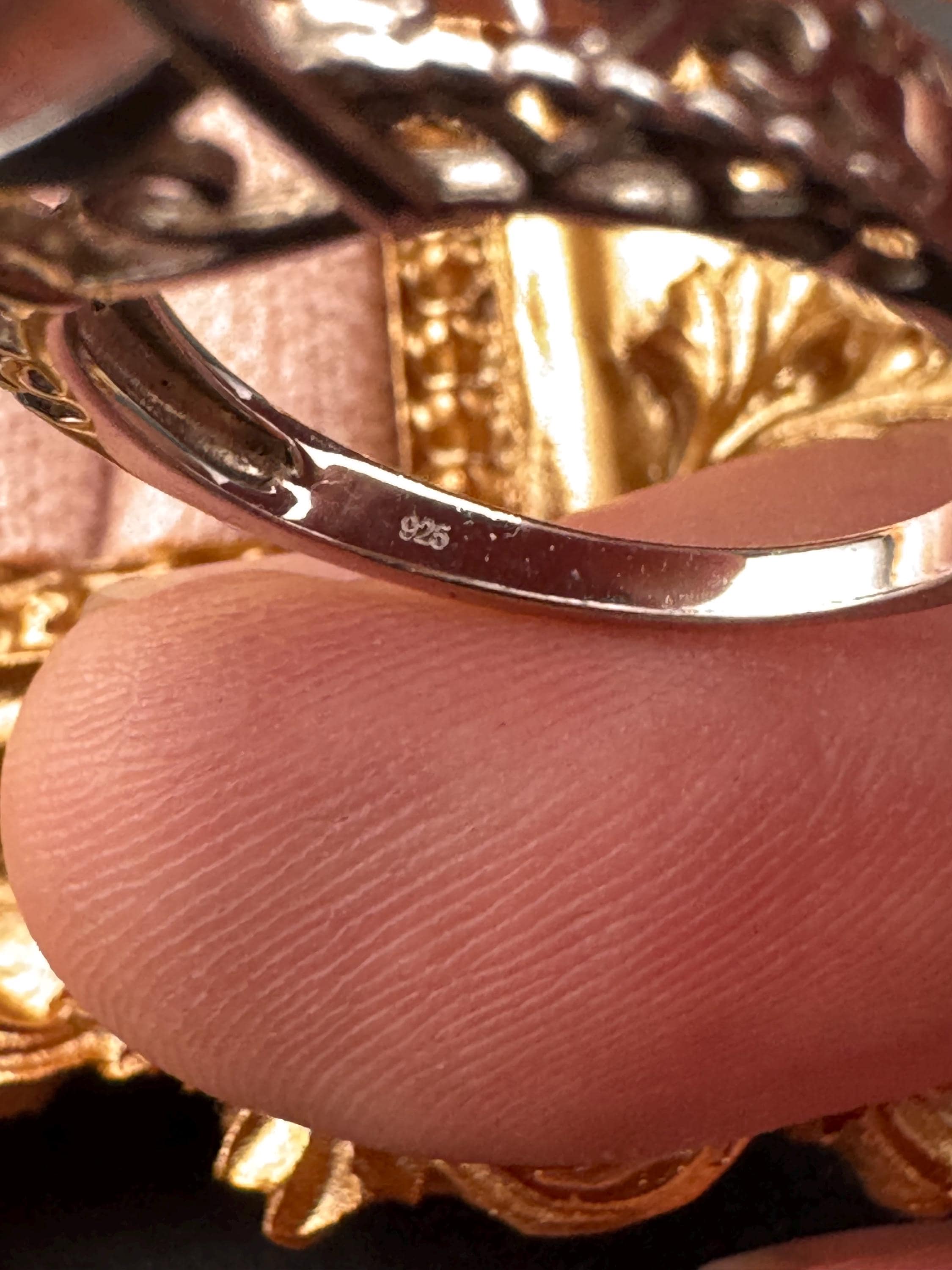 Retro Citrine & Pink Gemstone Ring: Sterling Silver 925, UK Size N.5