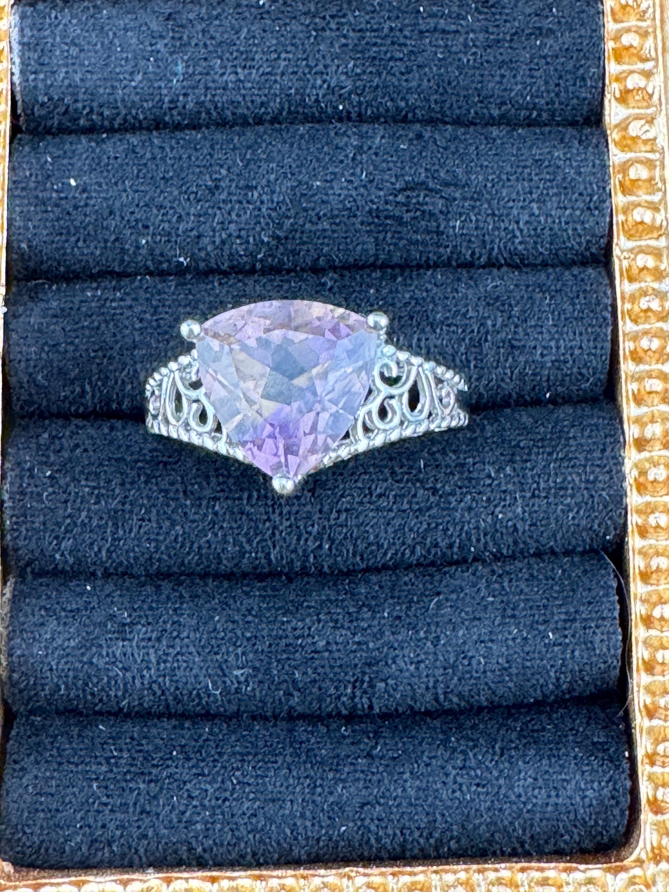 Retro Citrine & Pink Gemstone Ring: Sterling Silver 925, UK Size N.5