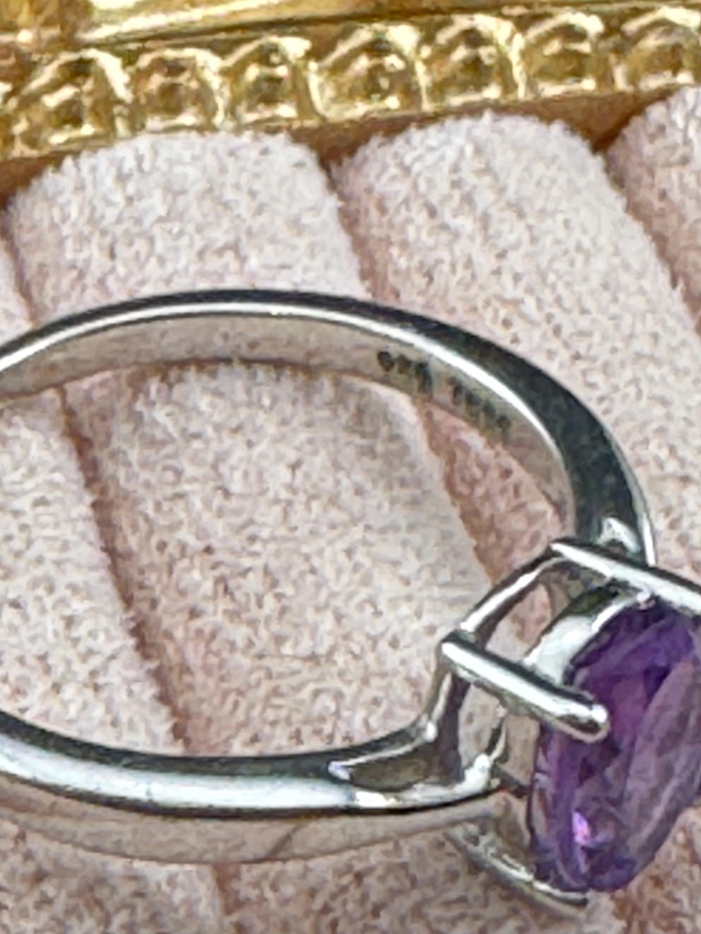 Retro Purple Gemstone Sterling Silver Solitaire Ring - UK Size N.5