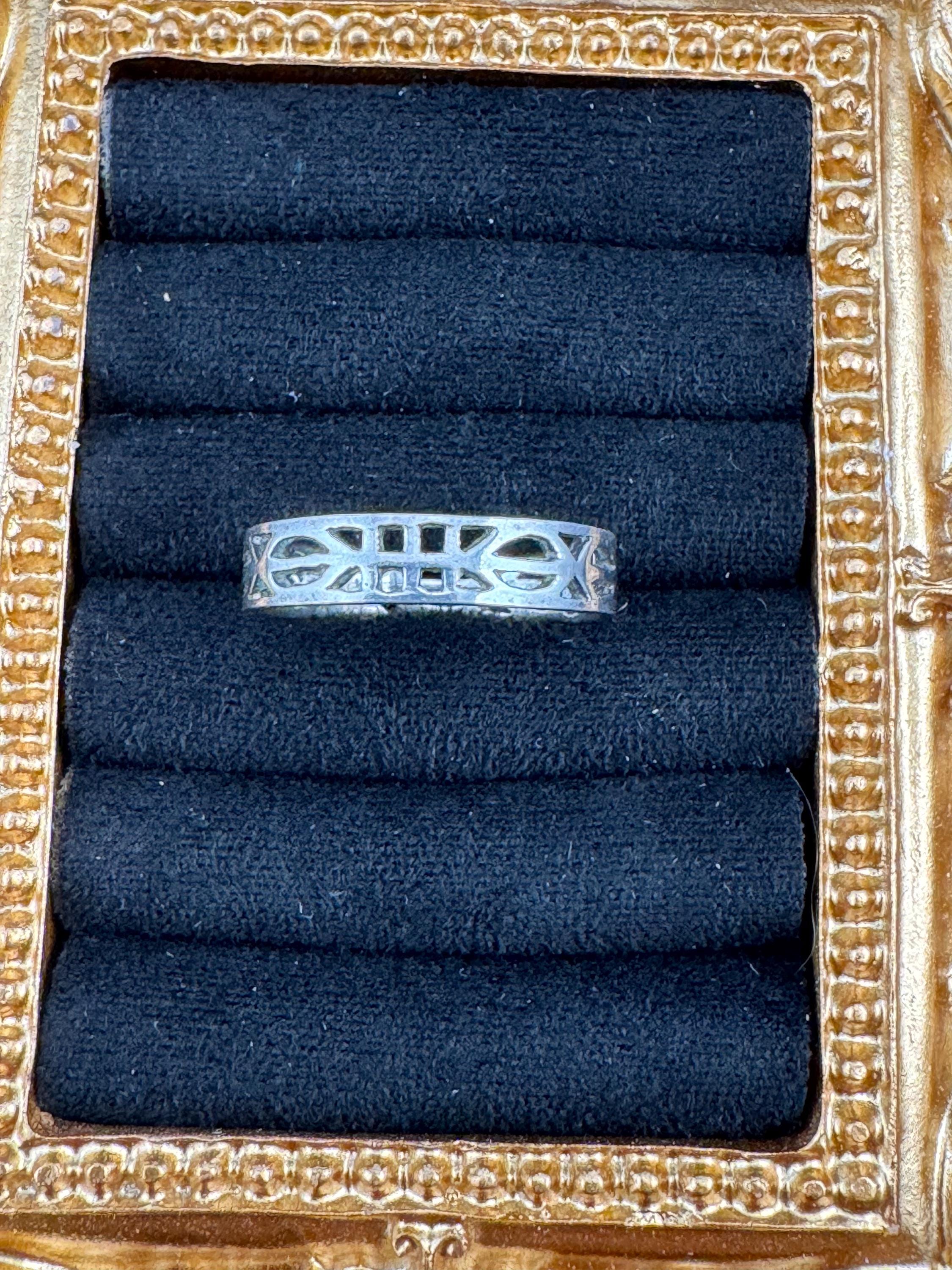 Size N 925 sterling silver openwork  art nouveau band dress ring