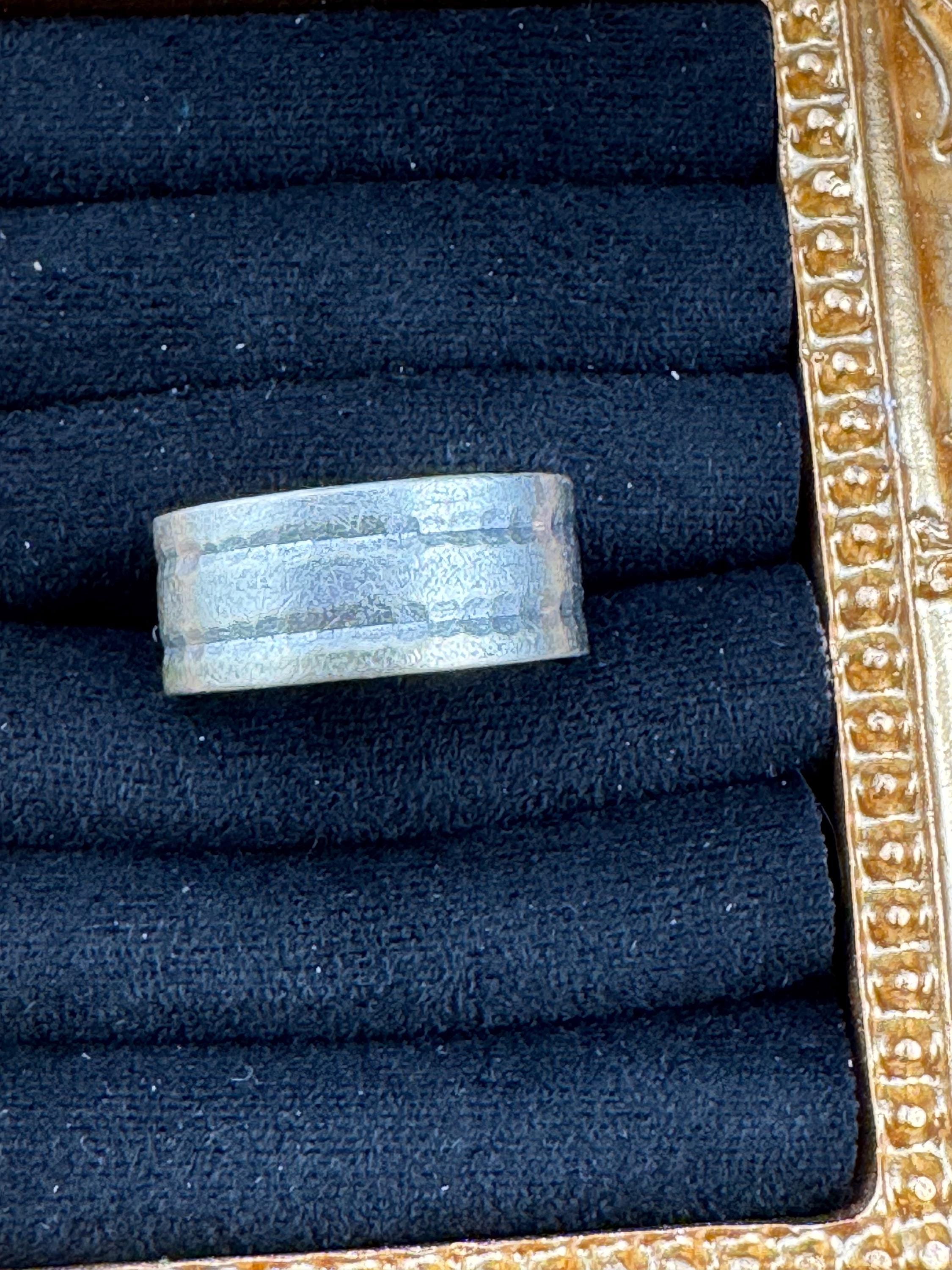 Size L Vintage 925 sterling silver modernist 18mm white de brutalist 1970s band ring 4.7 grams