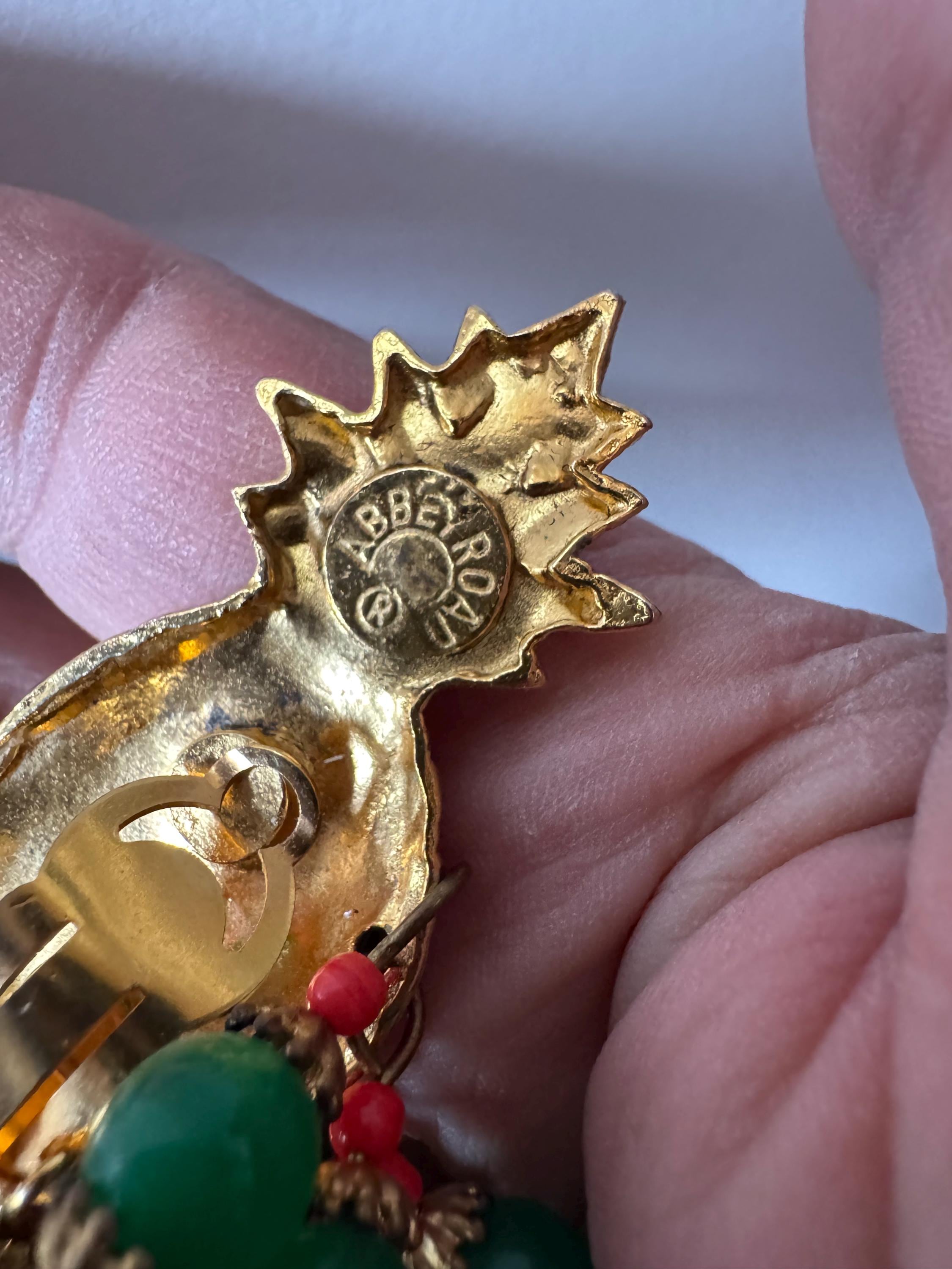 Vintage 1980s Beaded Pineapple Clip On Earrings: Abbey Road USA Signed