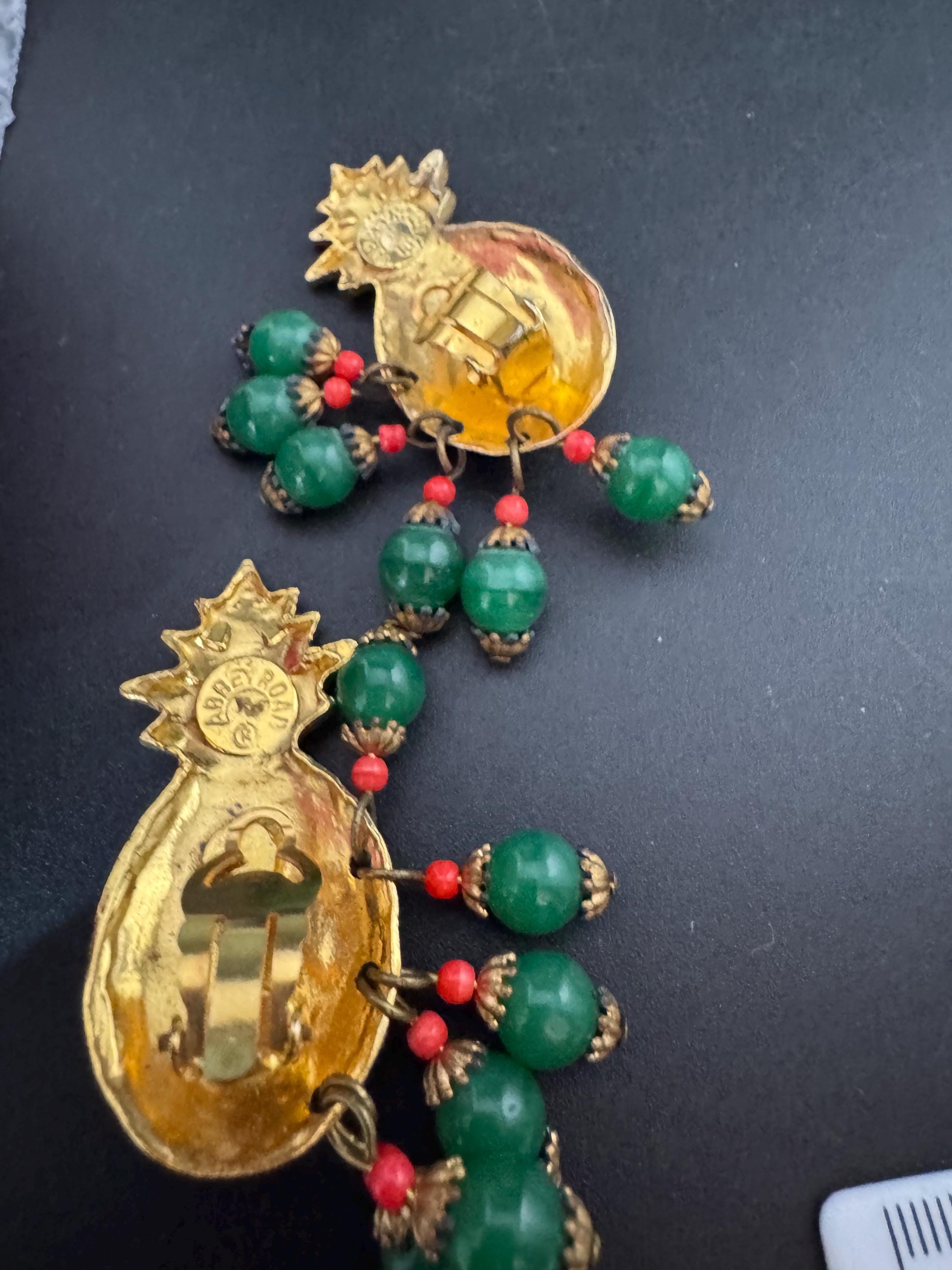 Vintage 1980s Beaded Pineapple Clip On Earrings: Abbey Road USA Signed