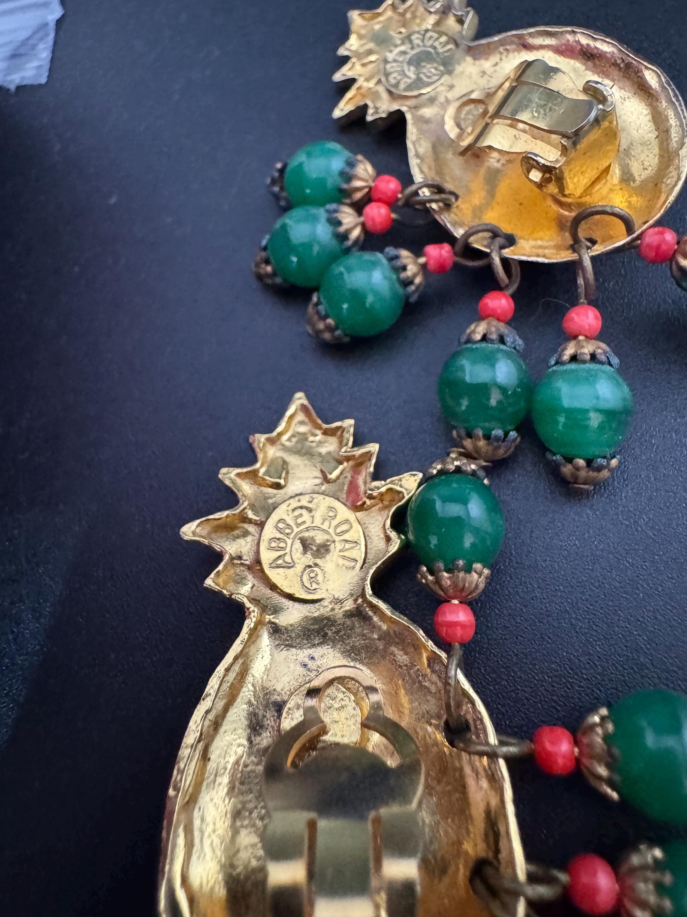 Vintage 1980s Beaded Pineapple Clip On Earrings: Abbey Road USA Signed