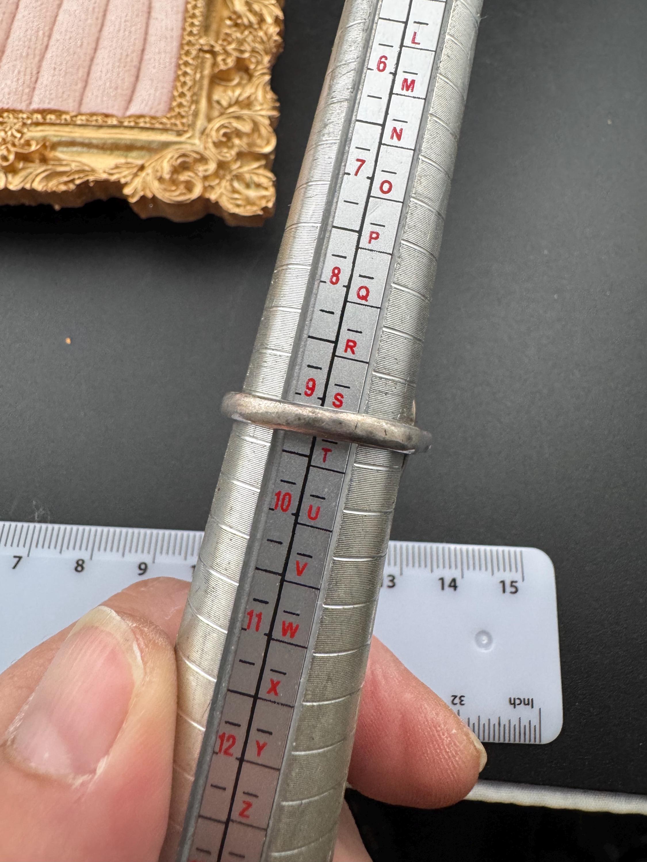 Size S.5 T Vintage 925 sterling silver green malachite gemstone ring , modernist 1970s