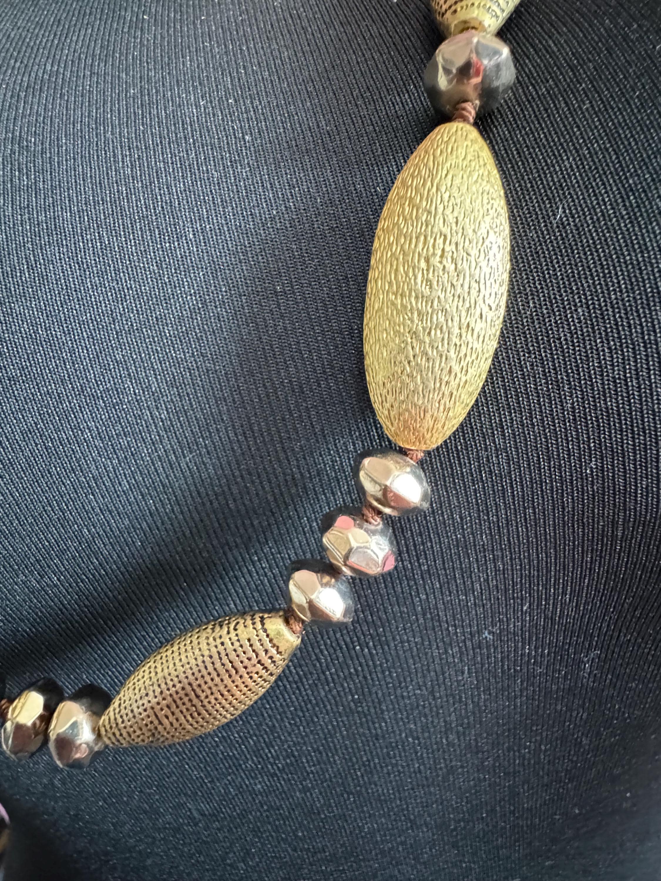 Signed Liz Claiborne designer gold tone weighty oval metal and glass beaded Multistrand 2 row necklace