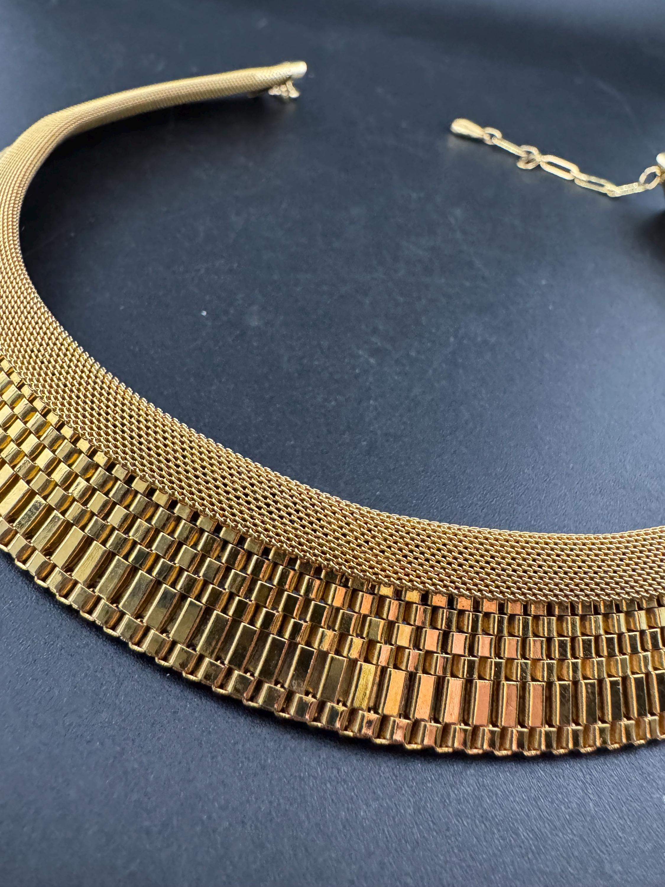 vintage modernist 2cm wide woven mesh gold choker necklace Vintage 1960s Gold plated
