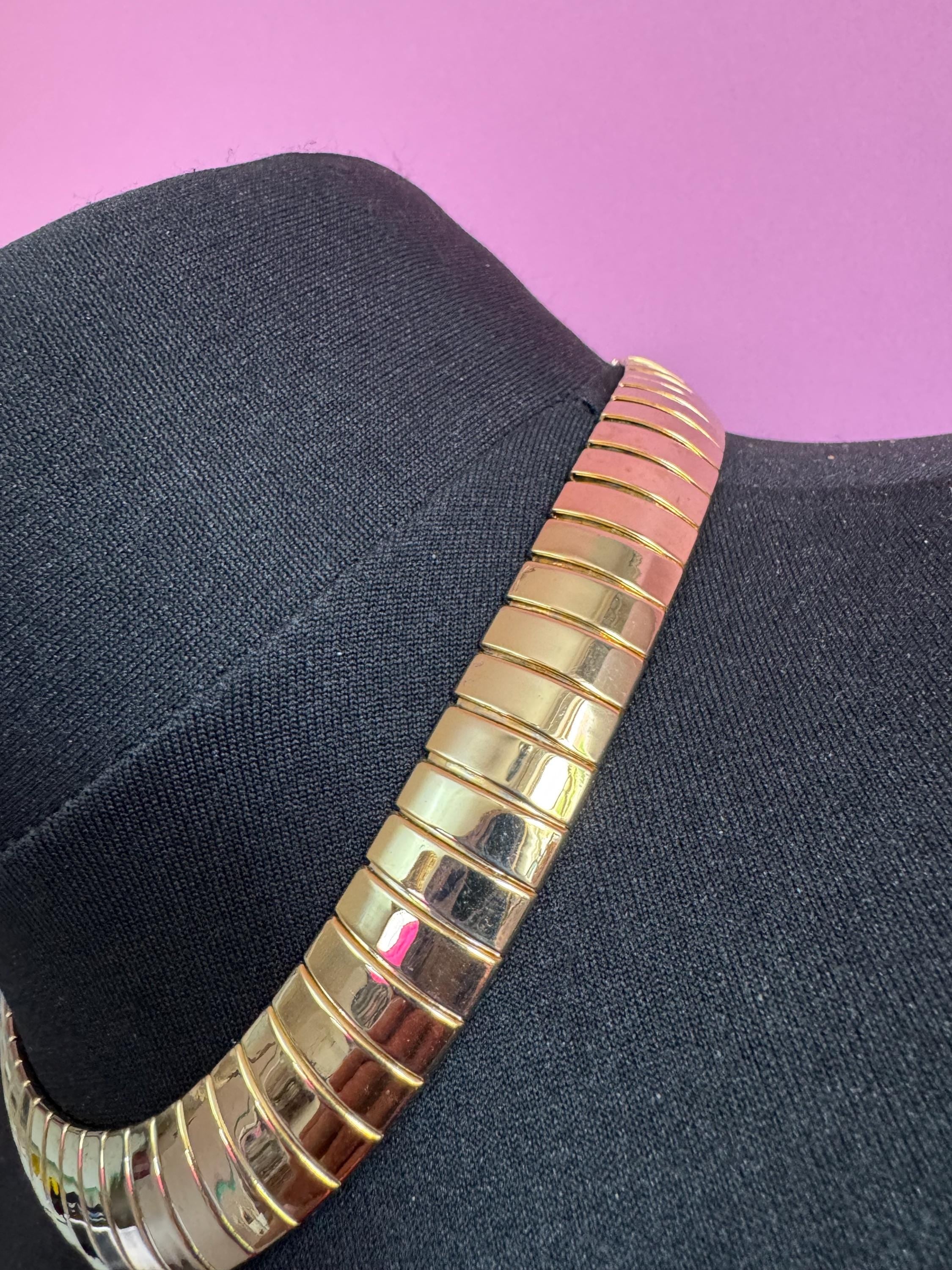 Vintage Egyptian Revival Cleopatra Necklace omega style Wide Link Runway Statement Choker