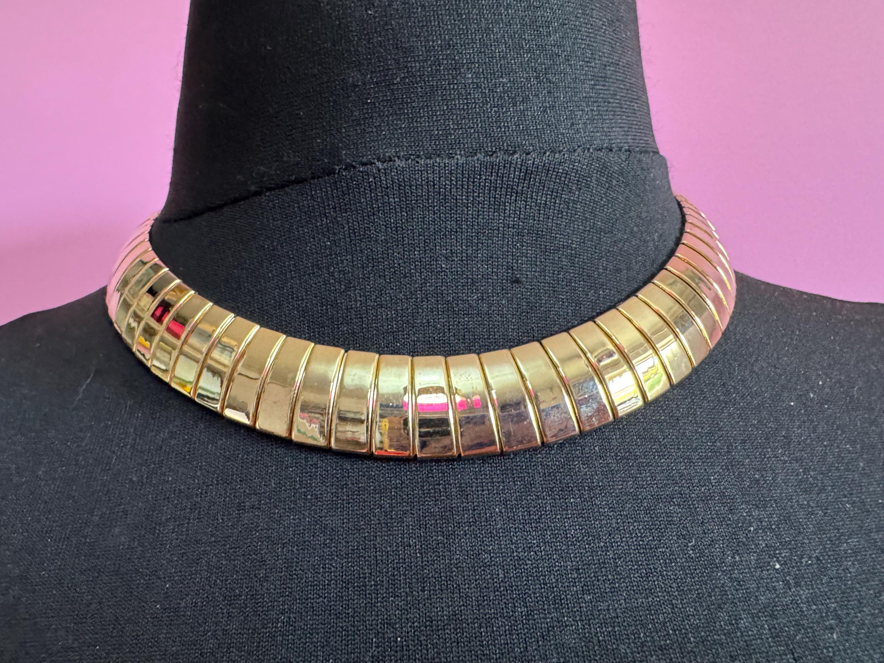Vintage Egyptian Revival Cleopatra Necklace omega style Wide Link Runway Statement Choker