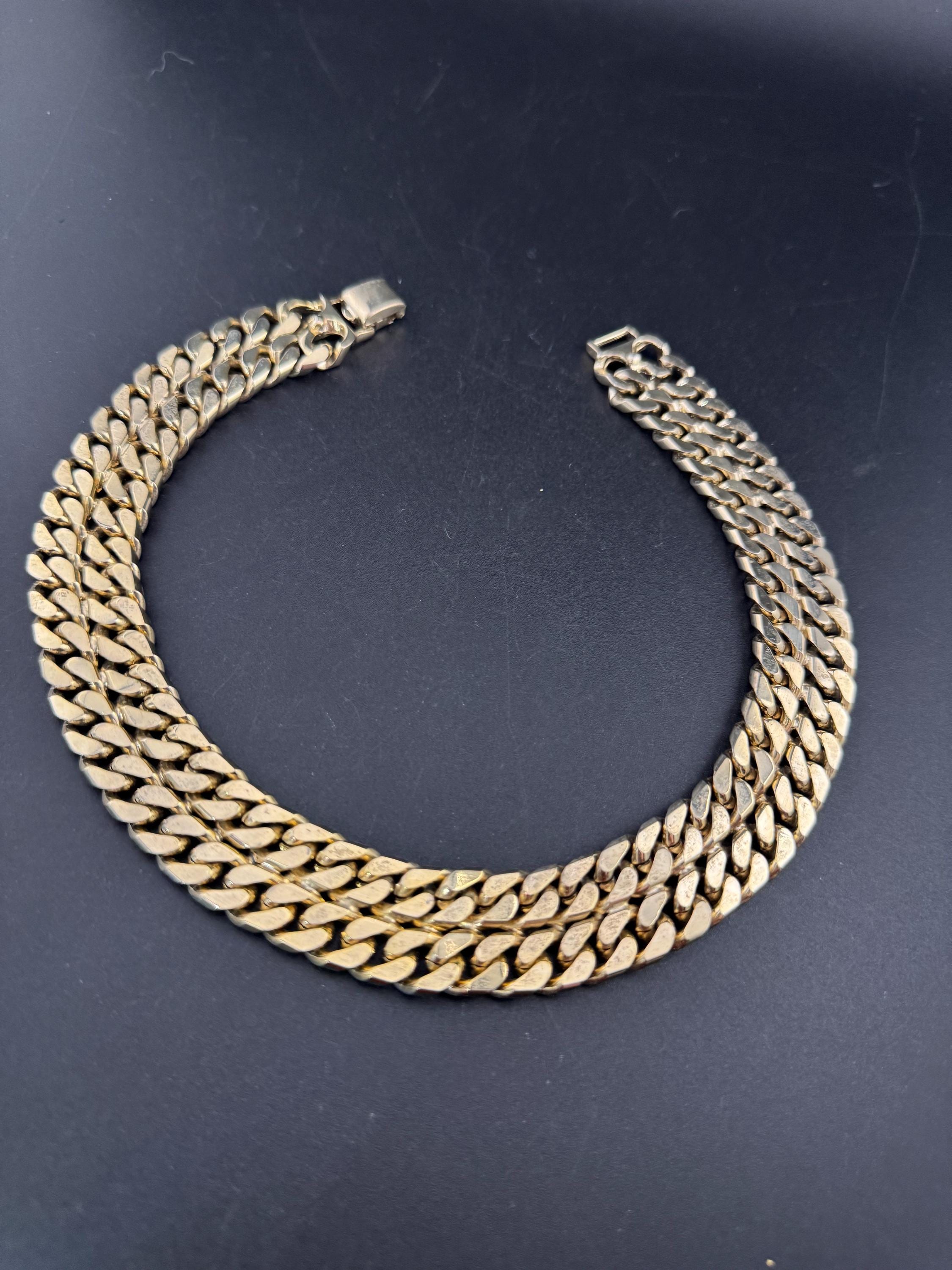 Retro petite fit 40cm weighty 1980s gold tone wide panther flat curb link choker necklace