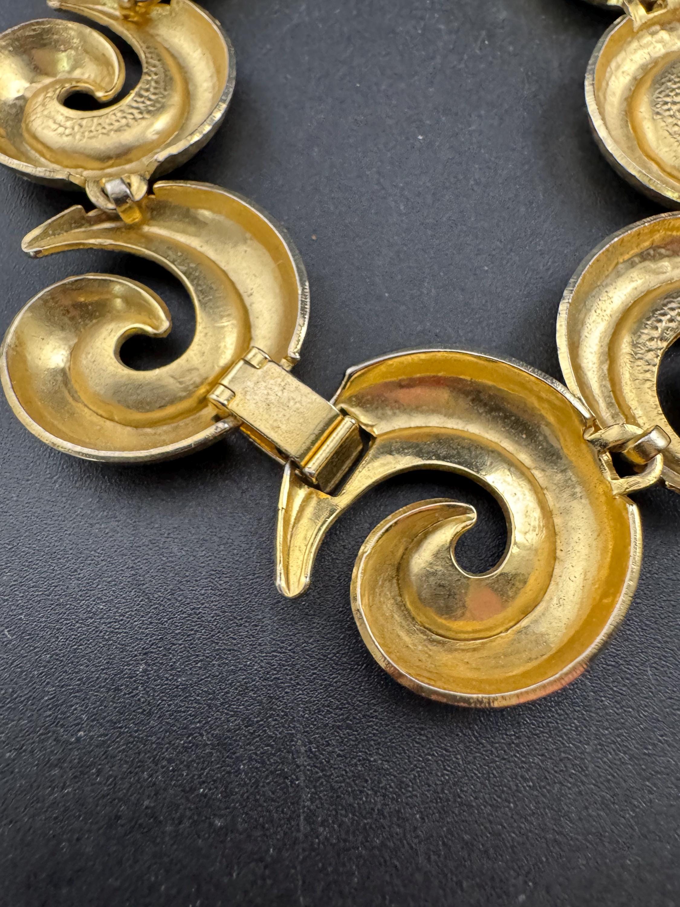 vintage modernist gold plated panel link swirl design wide choker necklace 47cm