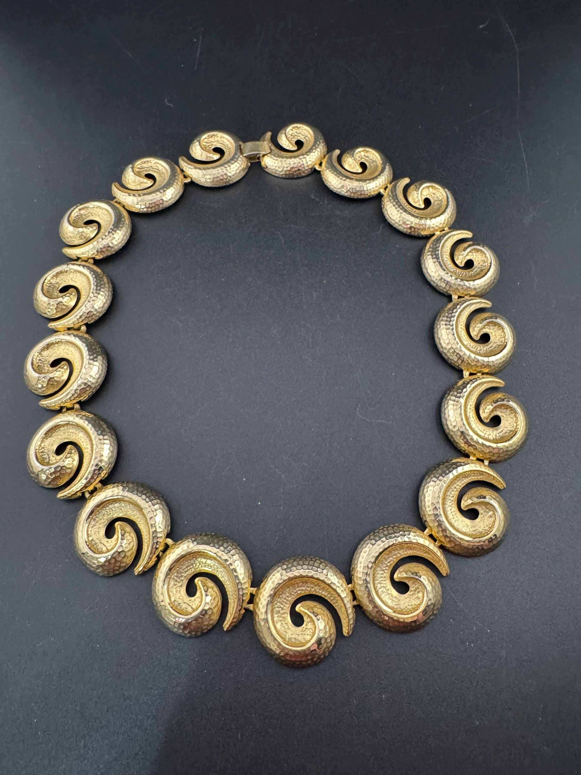 vintage modernist gold plated panel link swirl design wide choker necklace 47cm