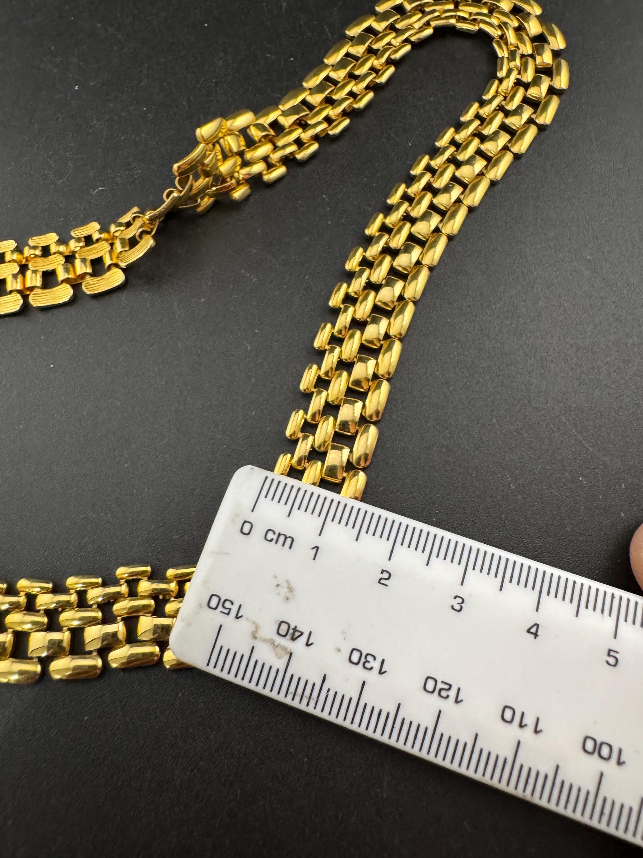 Retro 1980s wide classic panther brick link gold plated choker necklace 46cm