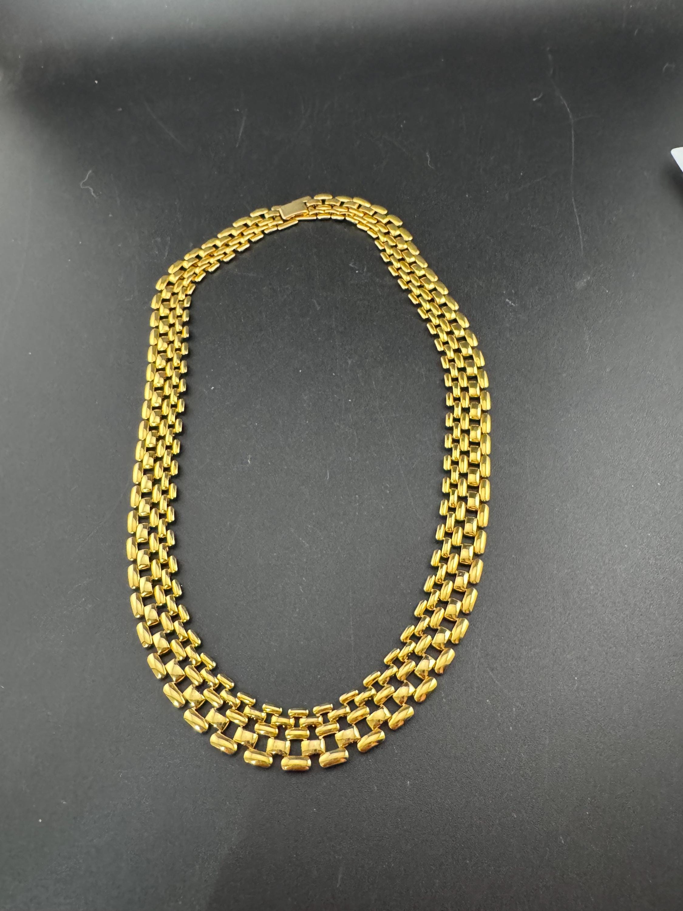 Retro 1980s wide classic panther brick link gold plated choker necklace 46cm