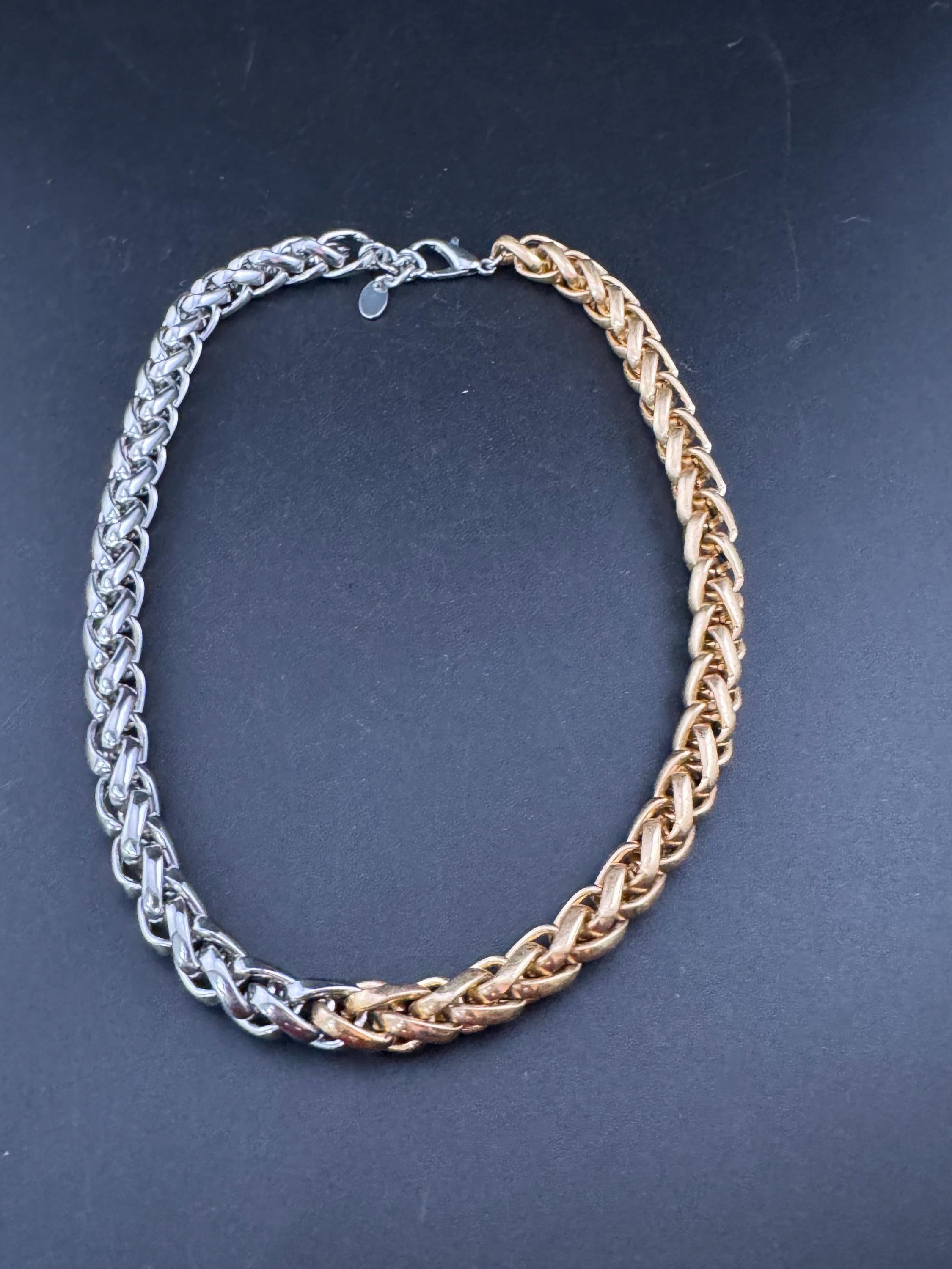 Retro y2k silver & gold tone chunky short wheat chain link 47cm length necklace