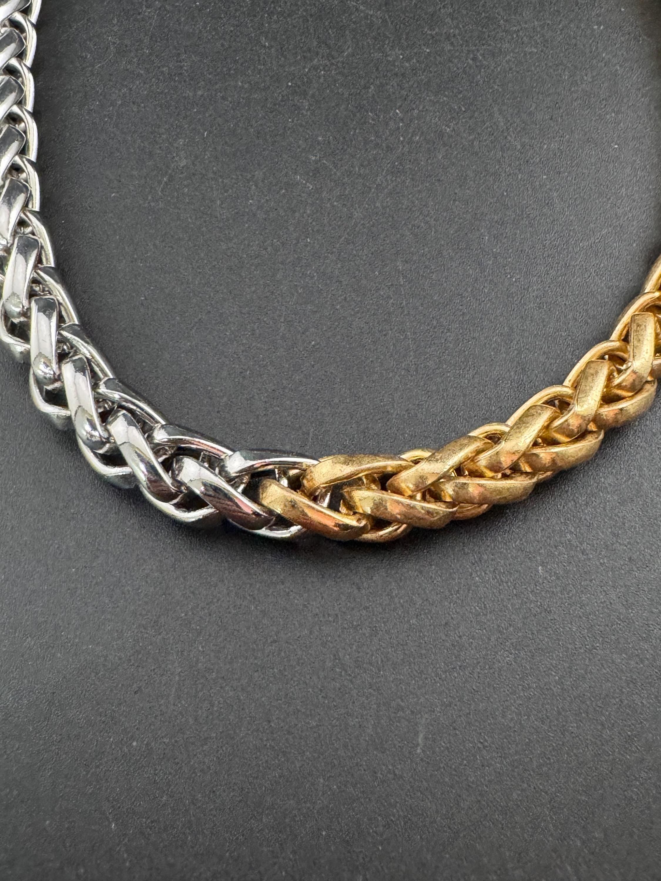 Retro y2k silver & gold tone chunky short wheat chain link 47cm length necklace