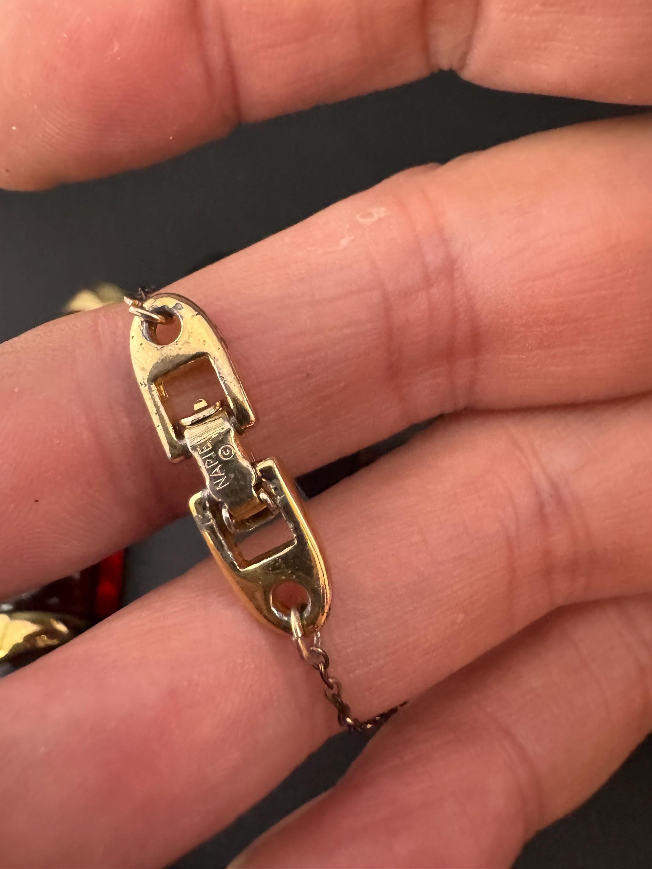 Signed 80s NAPIER Chunky Beaded Choker: Gold Tone, Amber Acrylic