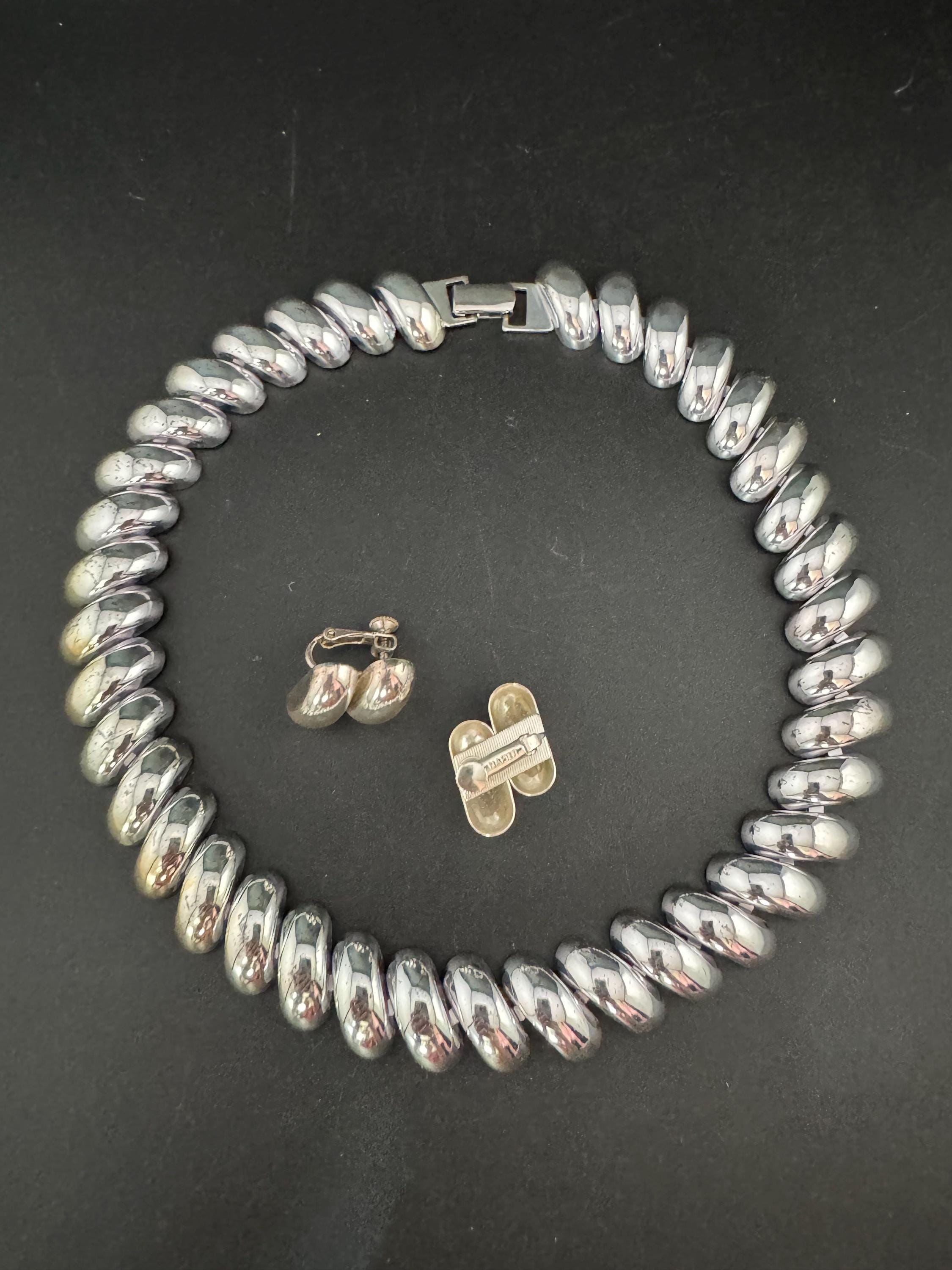 Vintage signed Napier Silver Tone Choker Necklace & Earrings Set