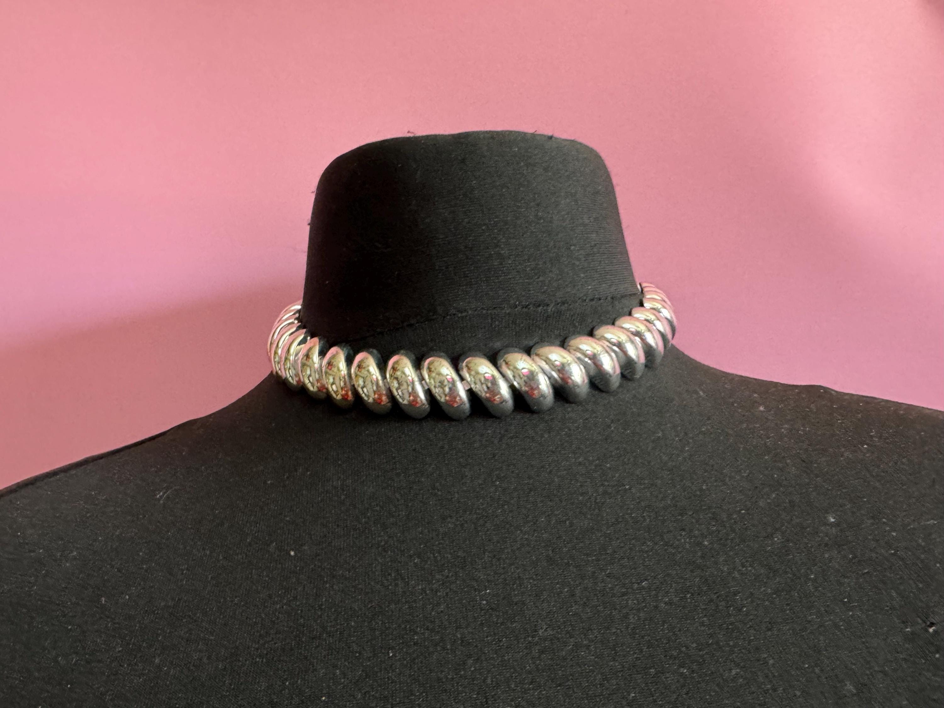 Vintage signed Napier Silver Tone Choker Necklace & Earrings Set