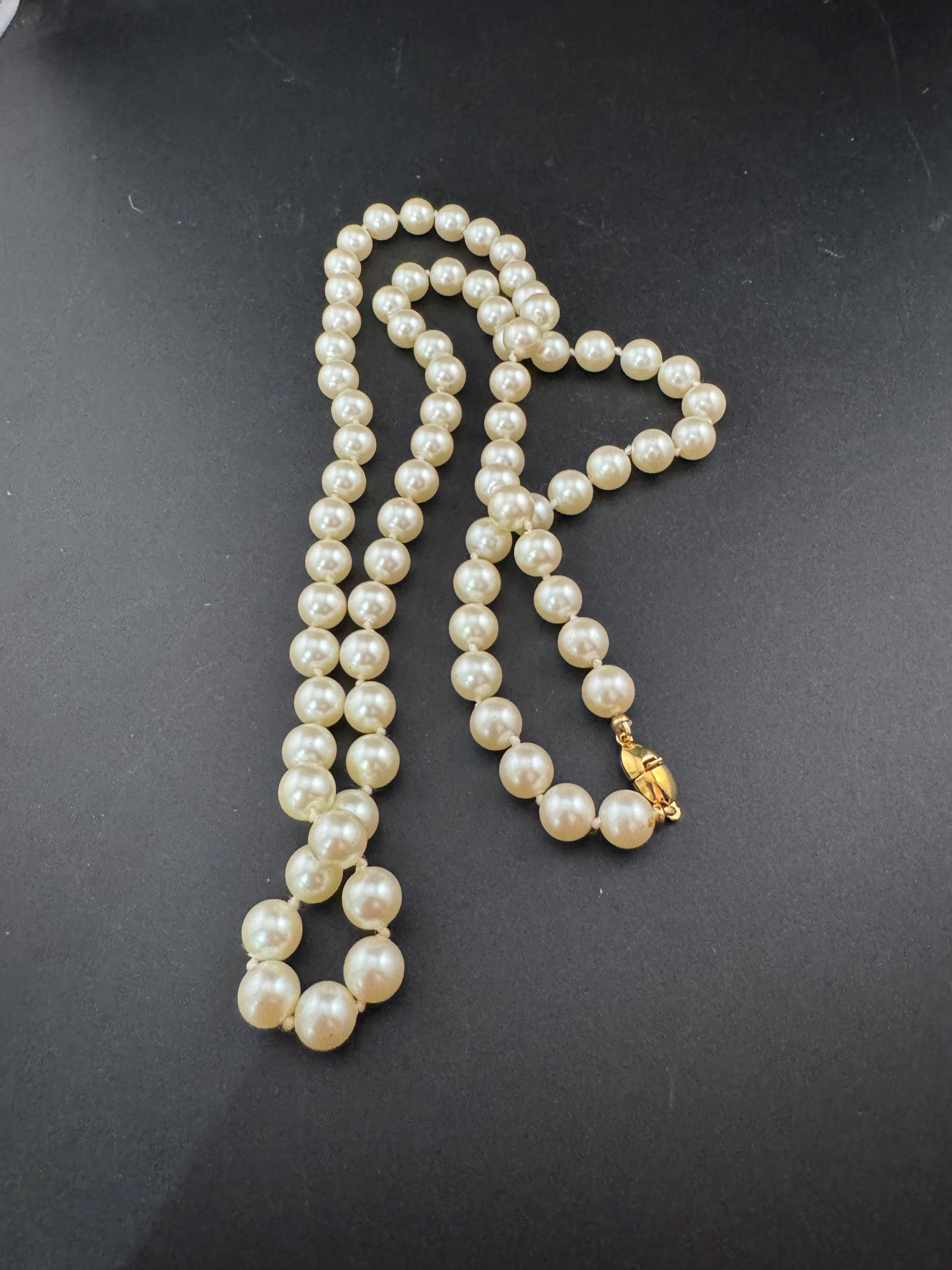 Signed MONET Oyster Cream Glass Pearl Necklace: Knotted Single Strand