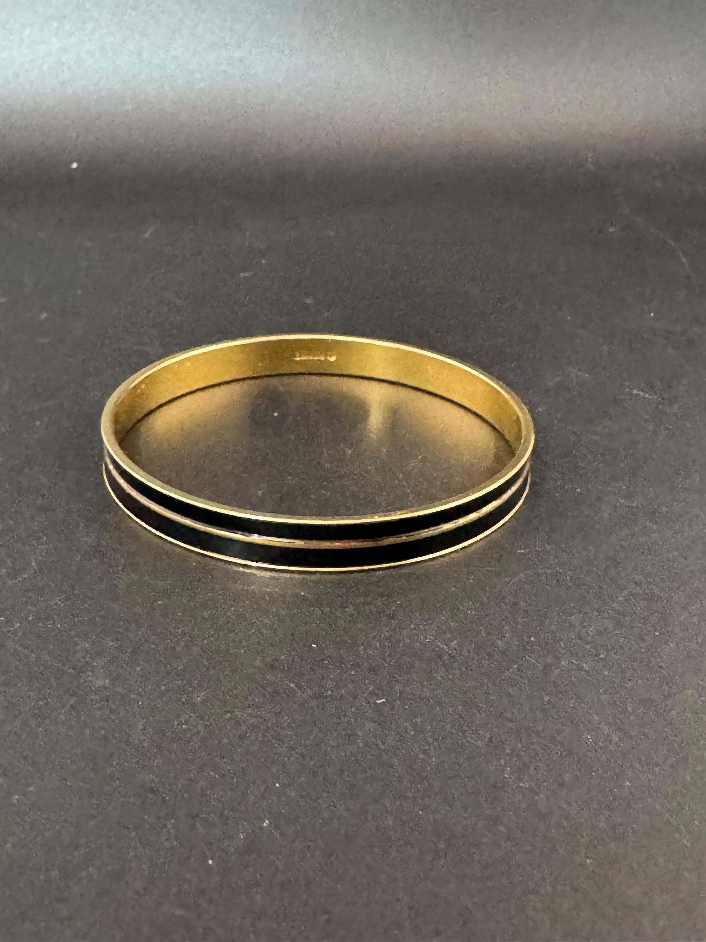 Vintage designer MONET signed glossy gold tone black enamel banded 1cm wide fixed bangle bracelet