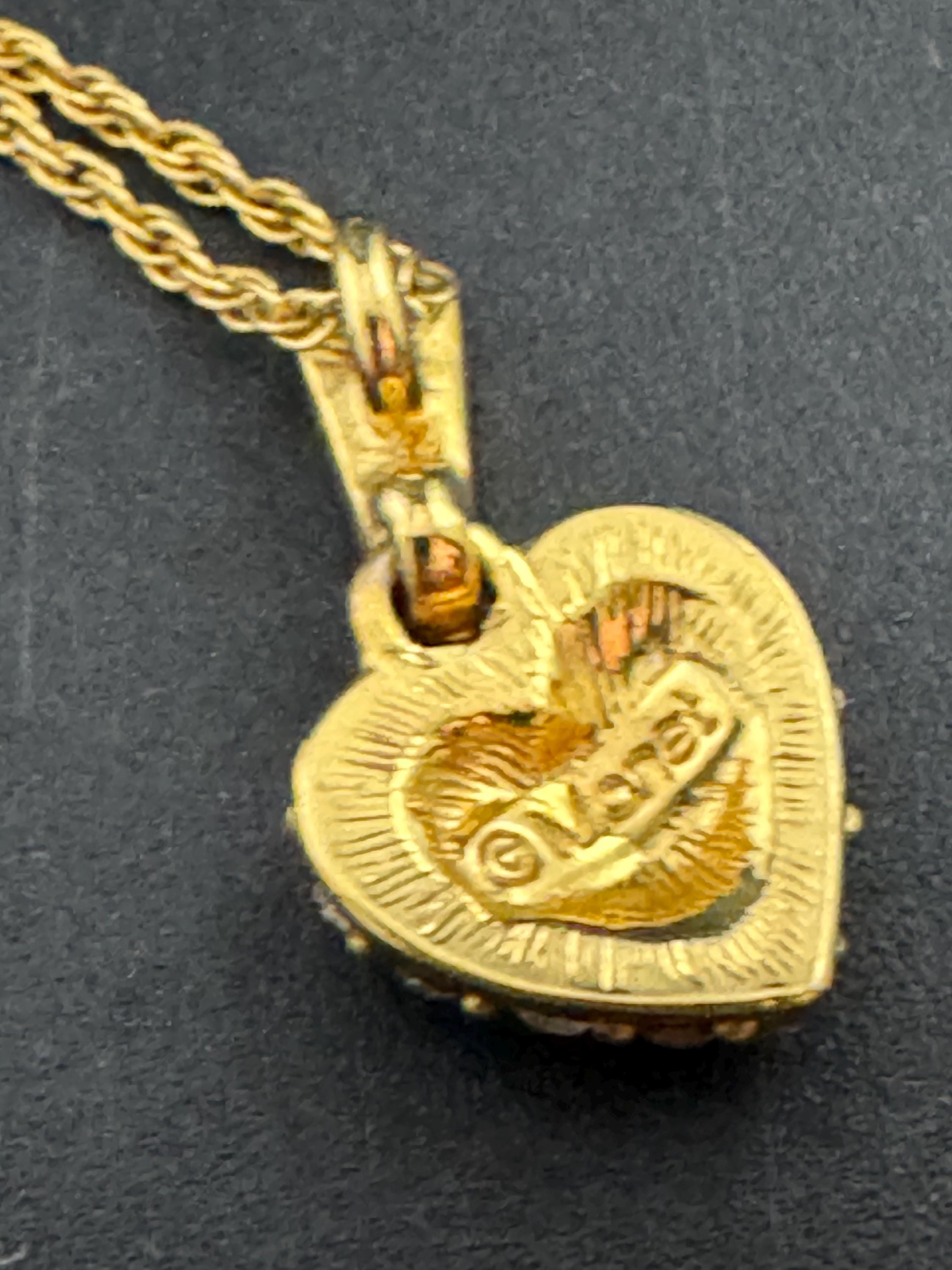 signed MONET dainty 48cm gold plated fine rope chain love heart pendant necklace set with clear crystals