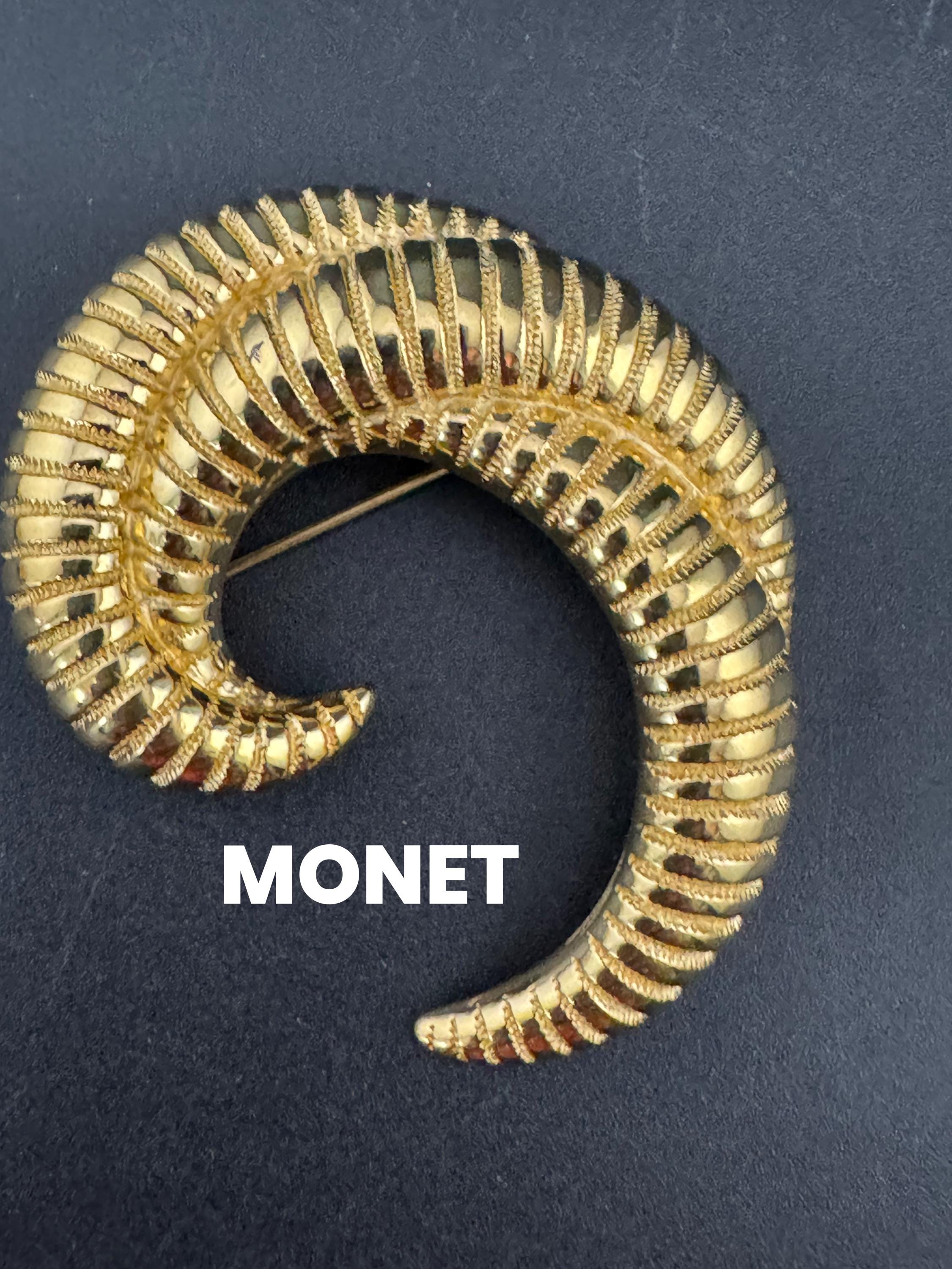 Signed MONET large gold plated abstract modernist swirl brooch, 5cm