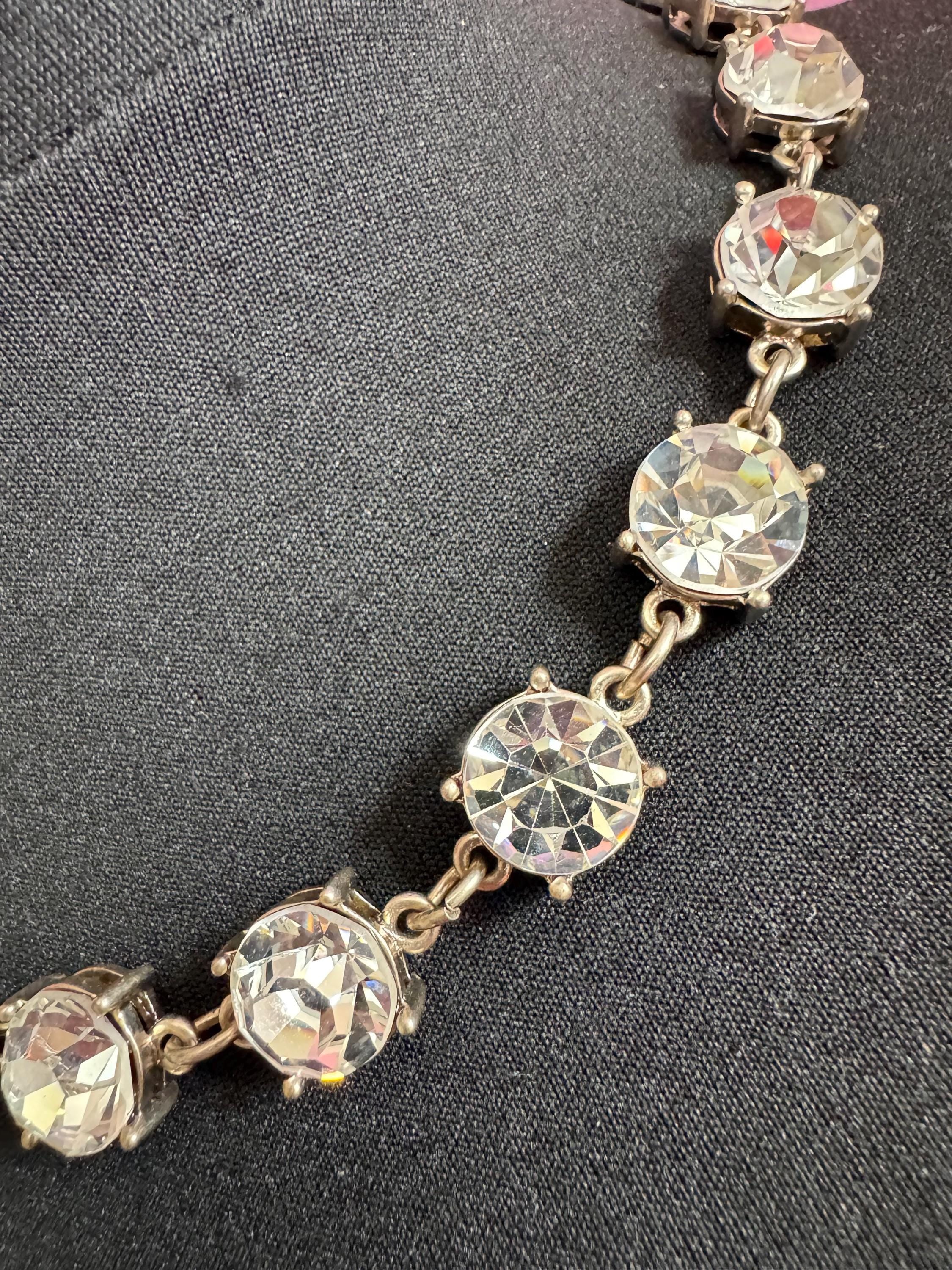 Vintage Signed MONET clear glass super sparkly 13mm bezel diamanté Crystal collar necklace , silver plated