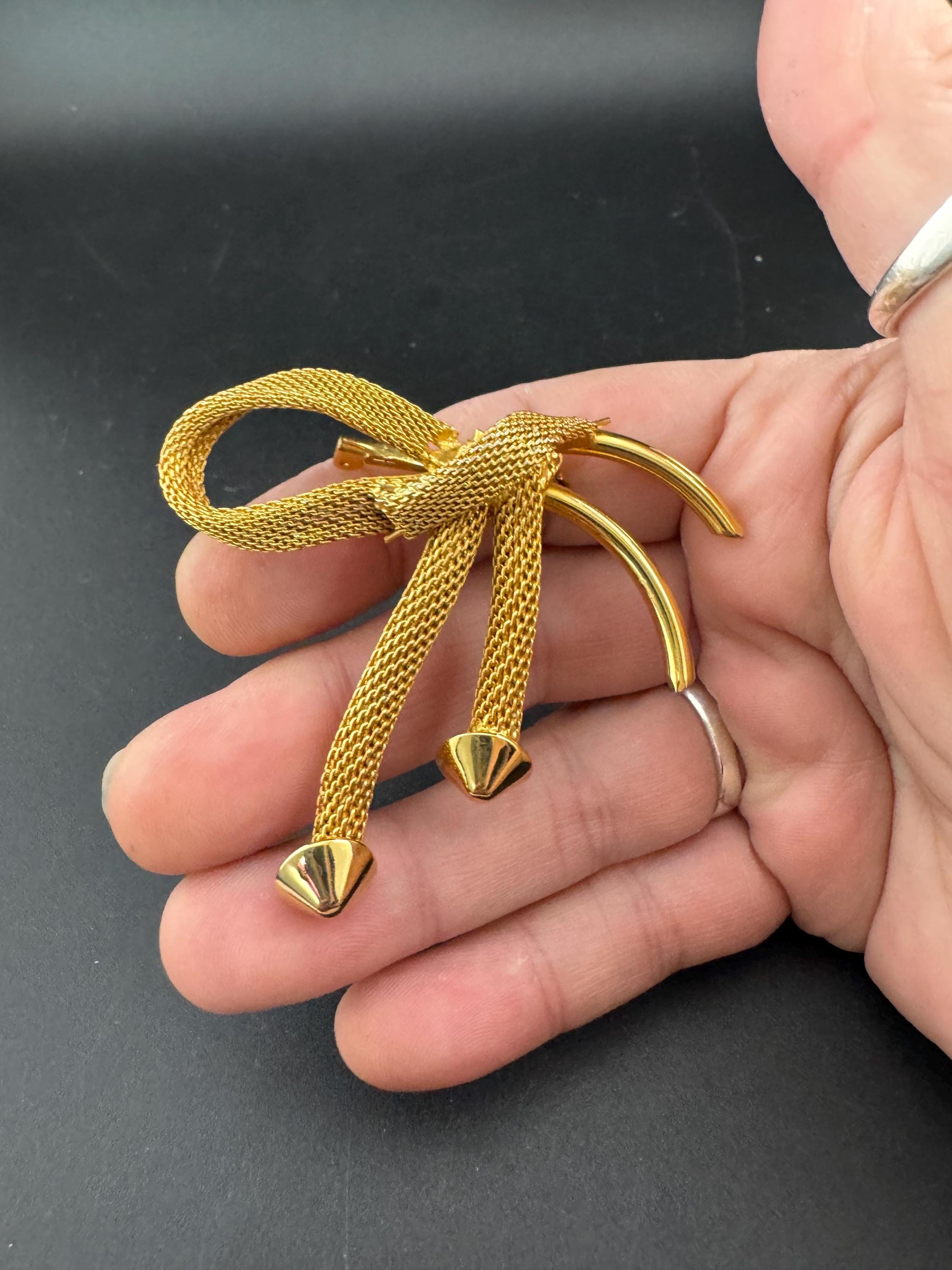 Large vintage classic mesh bow brooch MCM gold plated 6.5cm