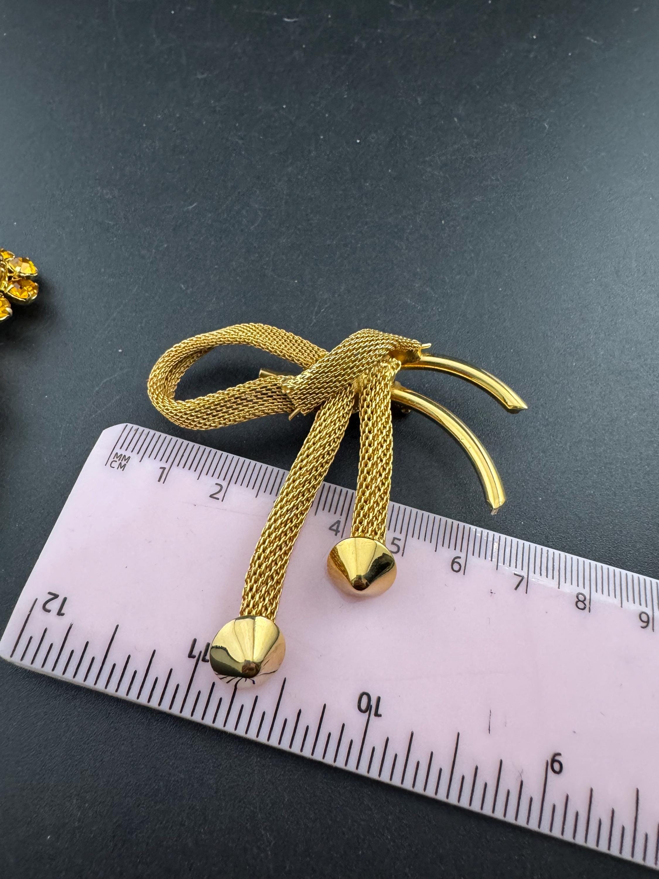 Large vintage classic mesh bow brooch MCM gold plated 6.5cm