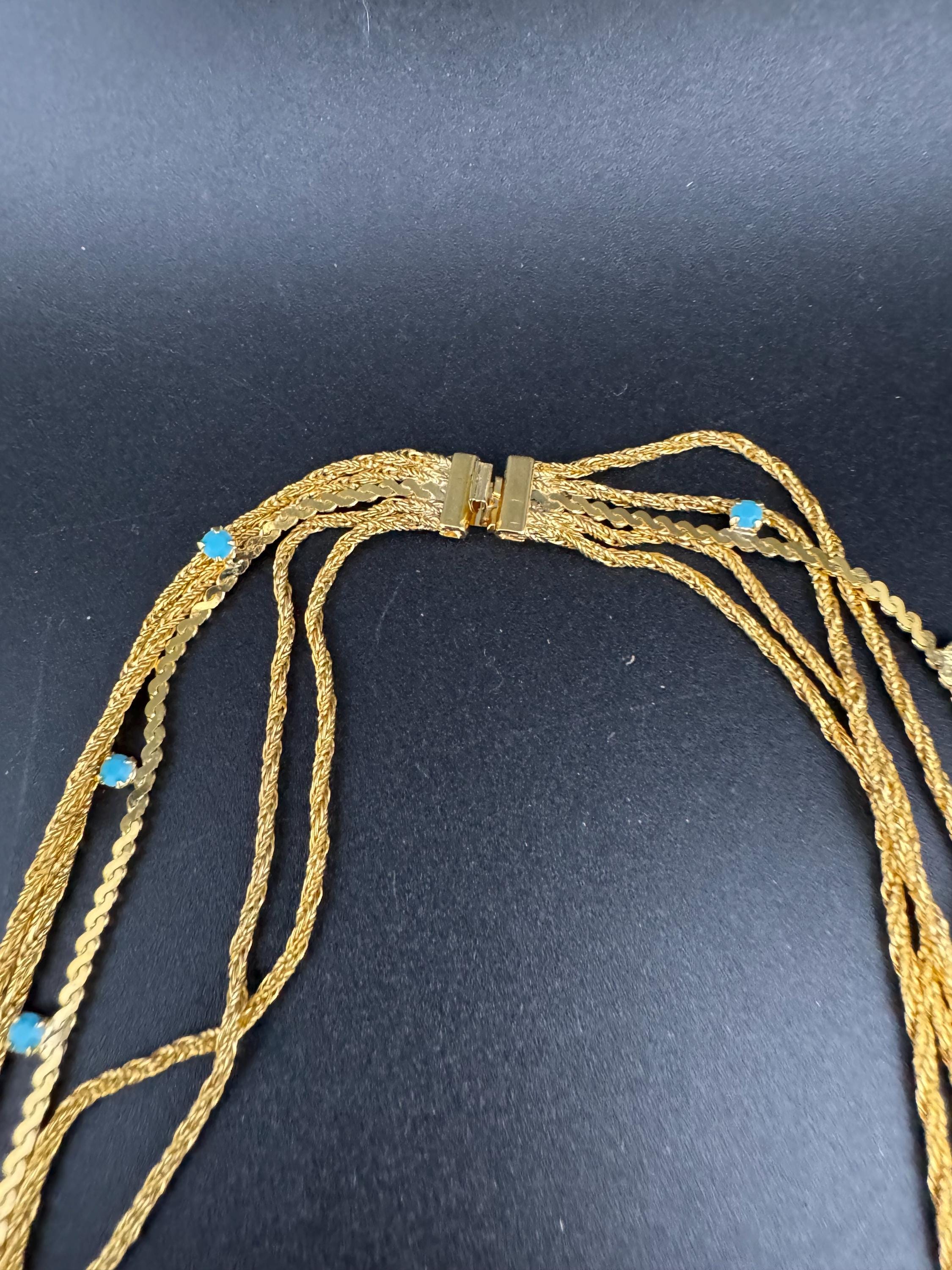 Vintage 1960s turquoise blue rhinestone multi strand layering necklace