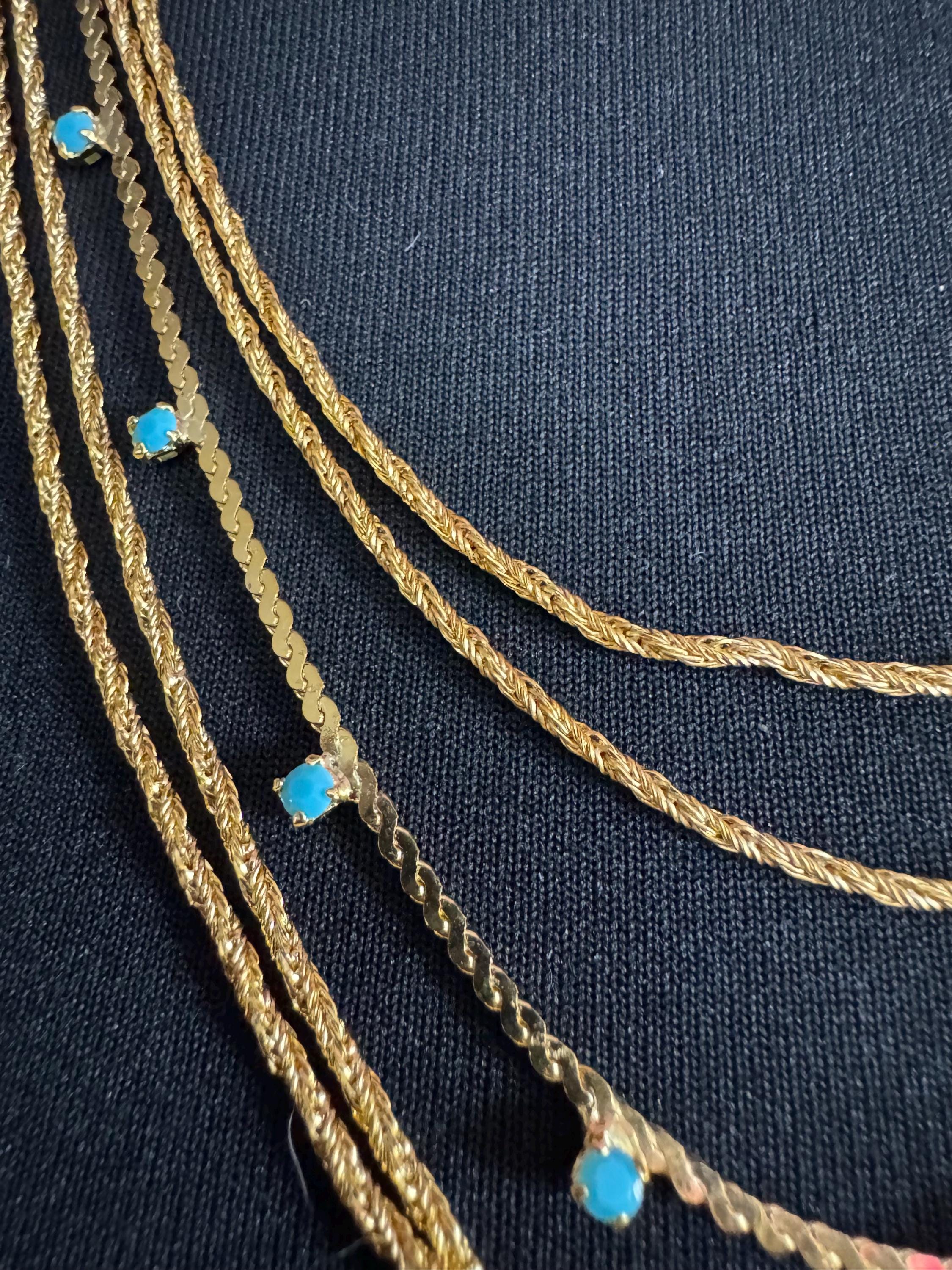 Vintage 1960s turquoise blue rhinestone multi strand layering necklace