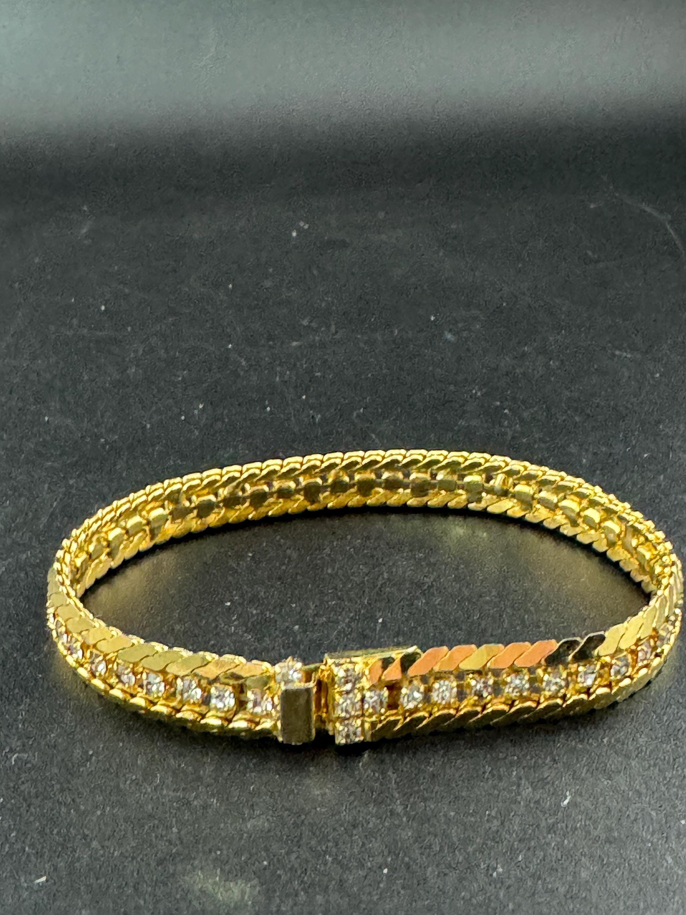 Vintage 1960s Gold Tone Diamanté Bracelet: Rope Edge, Clear Glass Stones