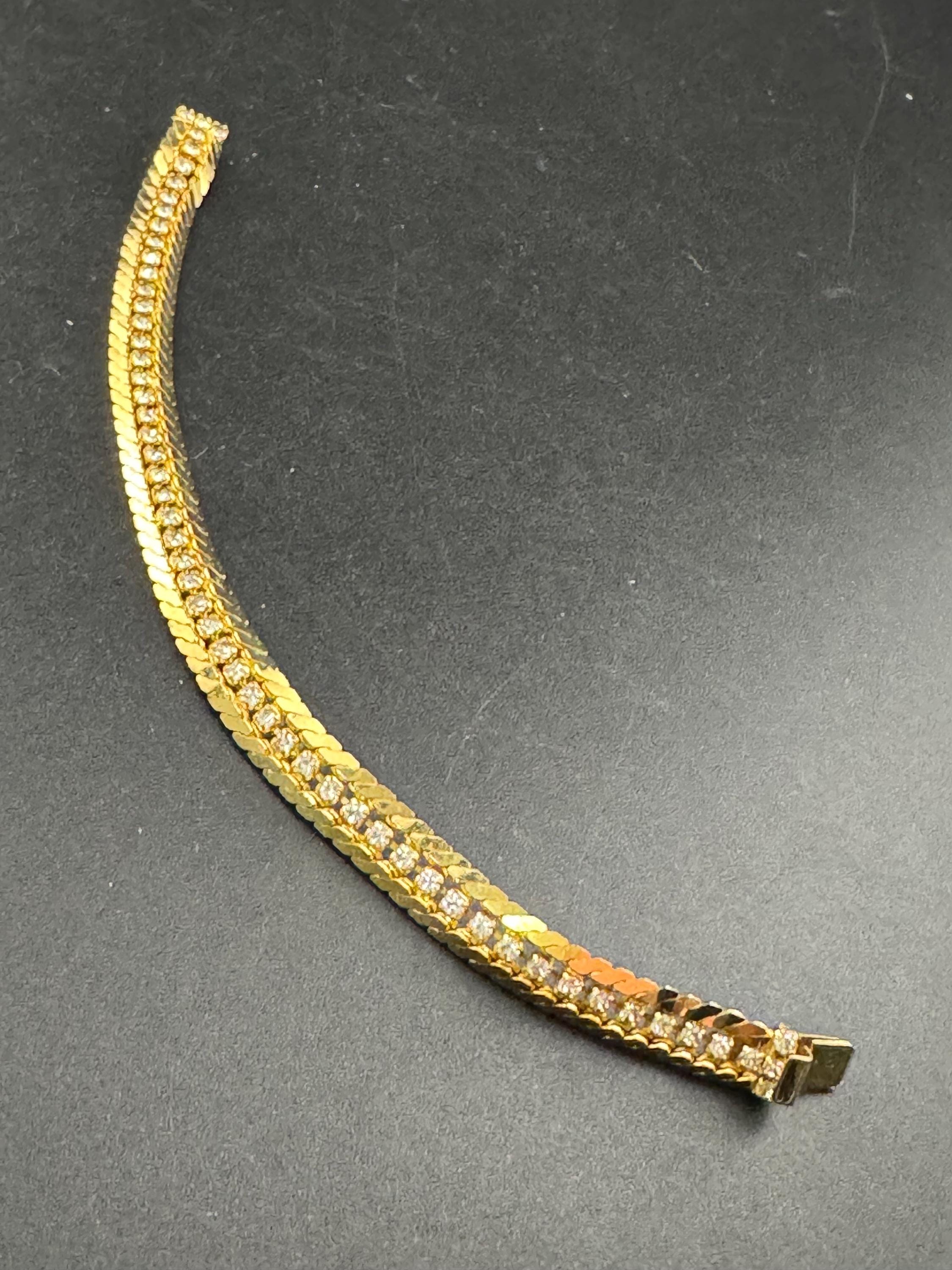 Vintage 1960s Gold Tone Diamanté Bracelet: Rope Edge, Clear Glass Stones
