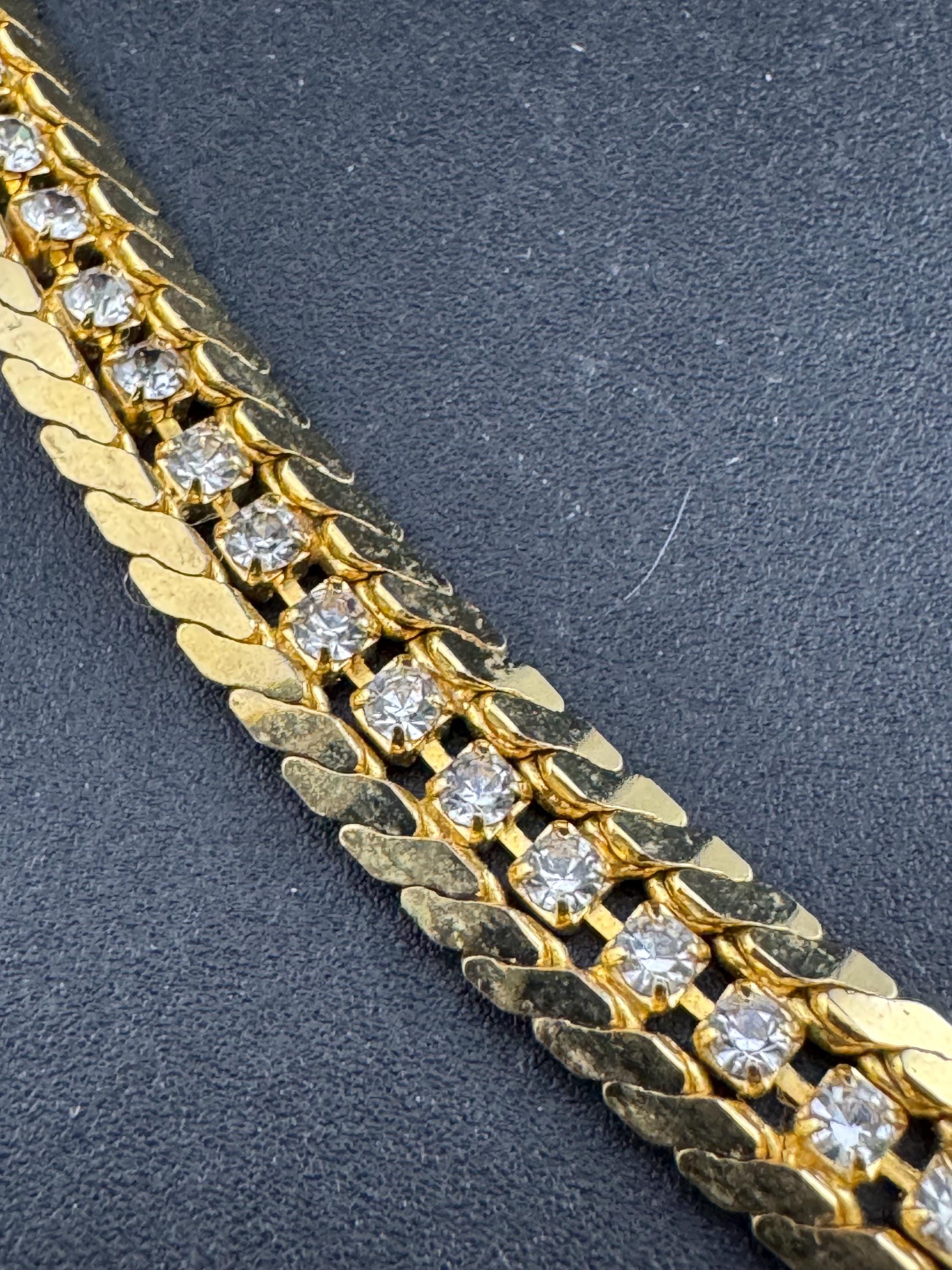 Vintage 1960s Gold Tone Diamanté Bracelet: Rope Edge, Clear Glass Stones