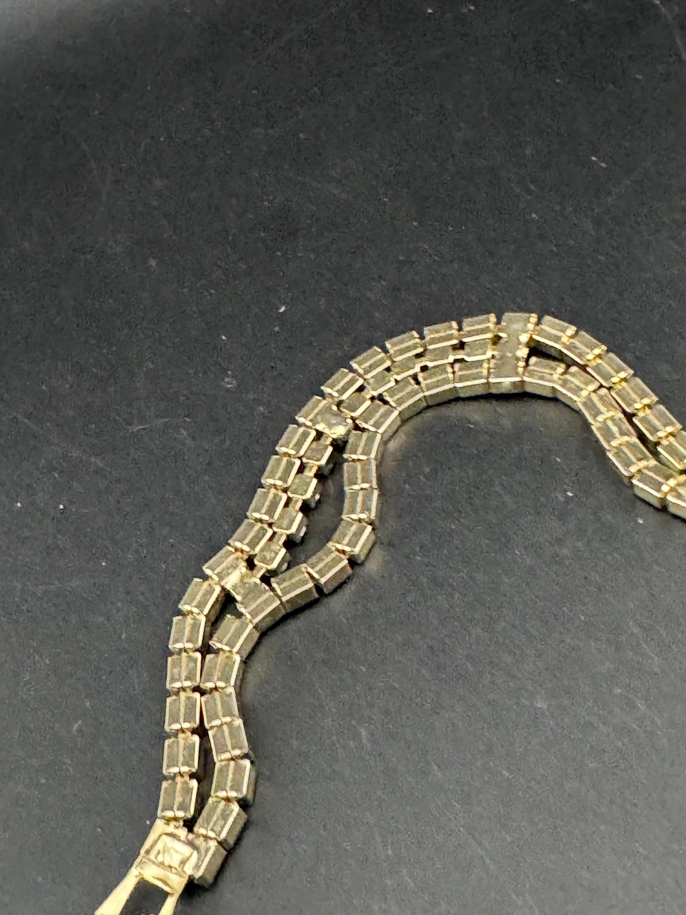 Vintage 1960s Gold Tone Brick Link Bracelet: Diamanté Glass Stones