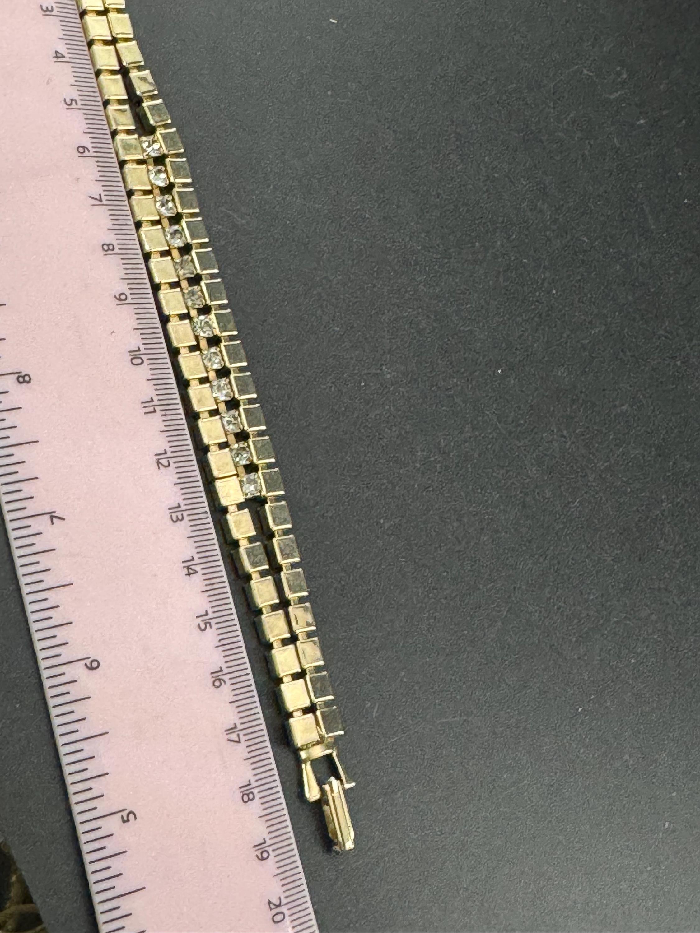 Vintage 1960s Gold Tone Brick Link Bracelet: Diamanté Glass Stones