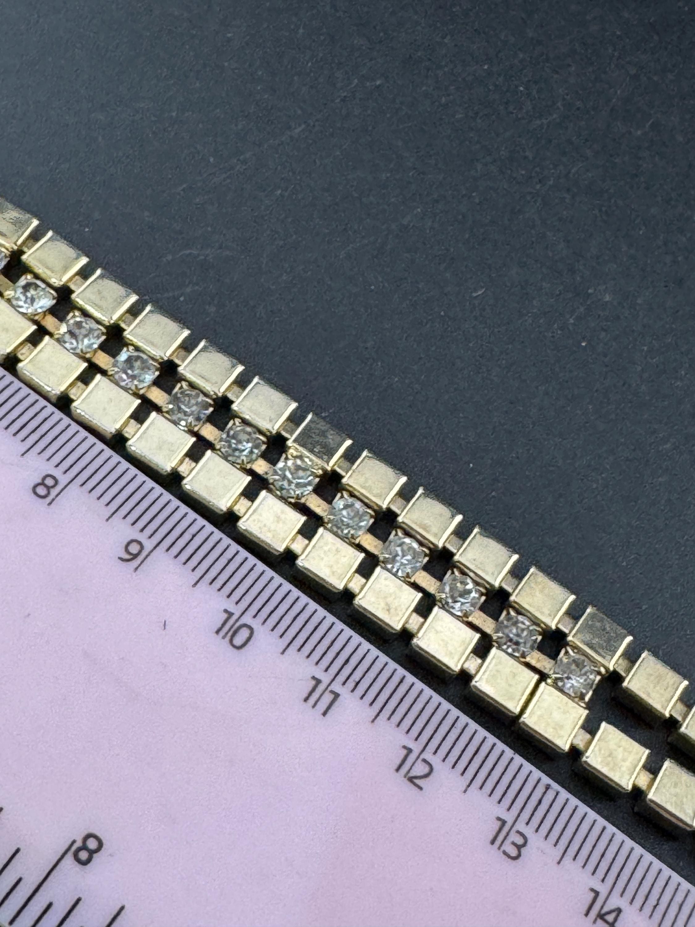 Vintage 1960s Gold Tone Brick Link Bracelet: Diamanté Glass Stones